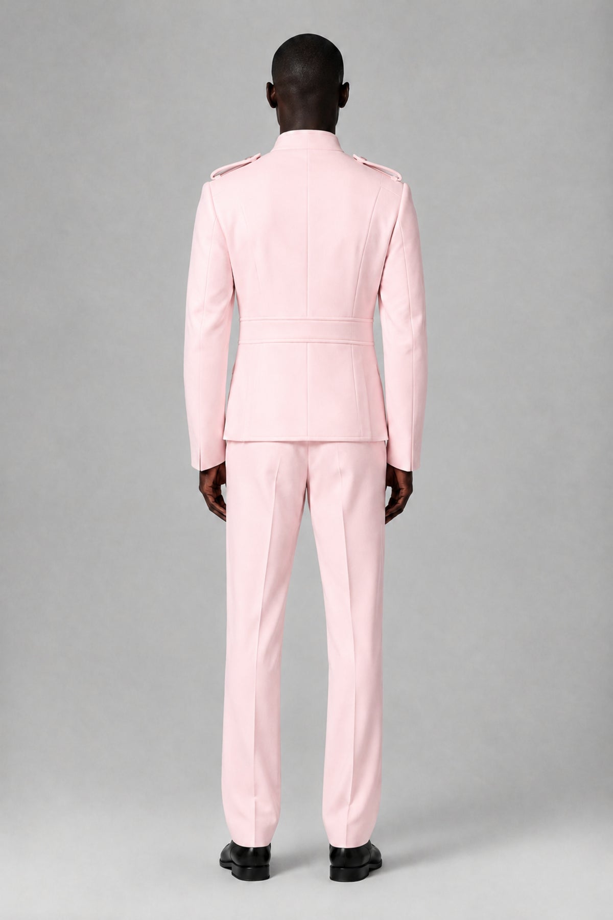 Bolodoo Men's Blush Pink Military-Inspired Two-Piece Suit with Stand Collar - Blush Pink - Blush Pink_3