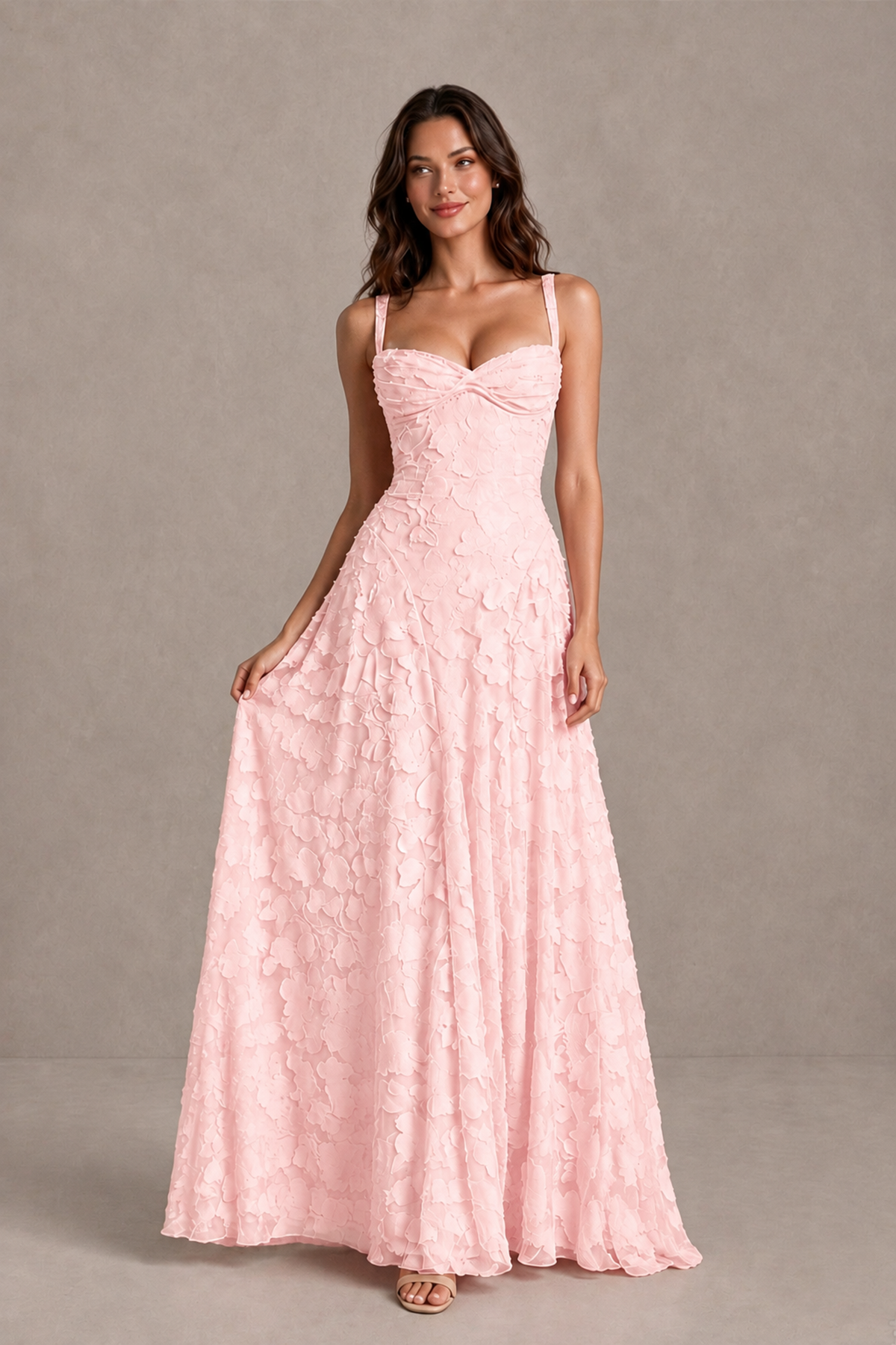 BOLODOO Blush Pink Floral-Textured A-Line Dress with Lace-Up Back - Blush Pink - Blush Pink_3