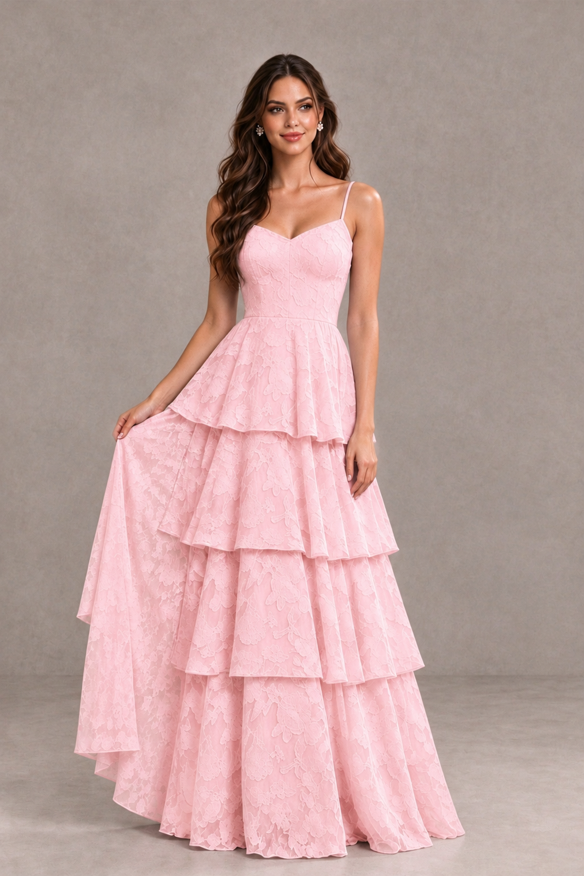 BOLODOO Blush Pink Tiered Floral-Textured Spaghetti Strap Maxi Dress - Blush Pink - Blush Pink_3