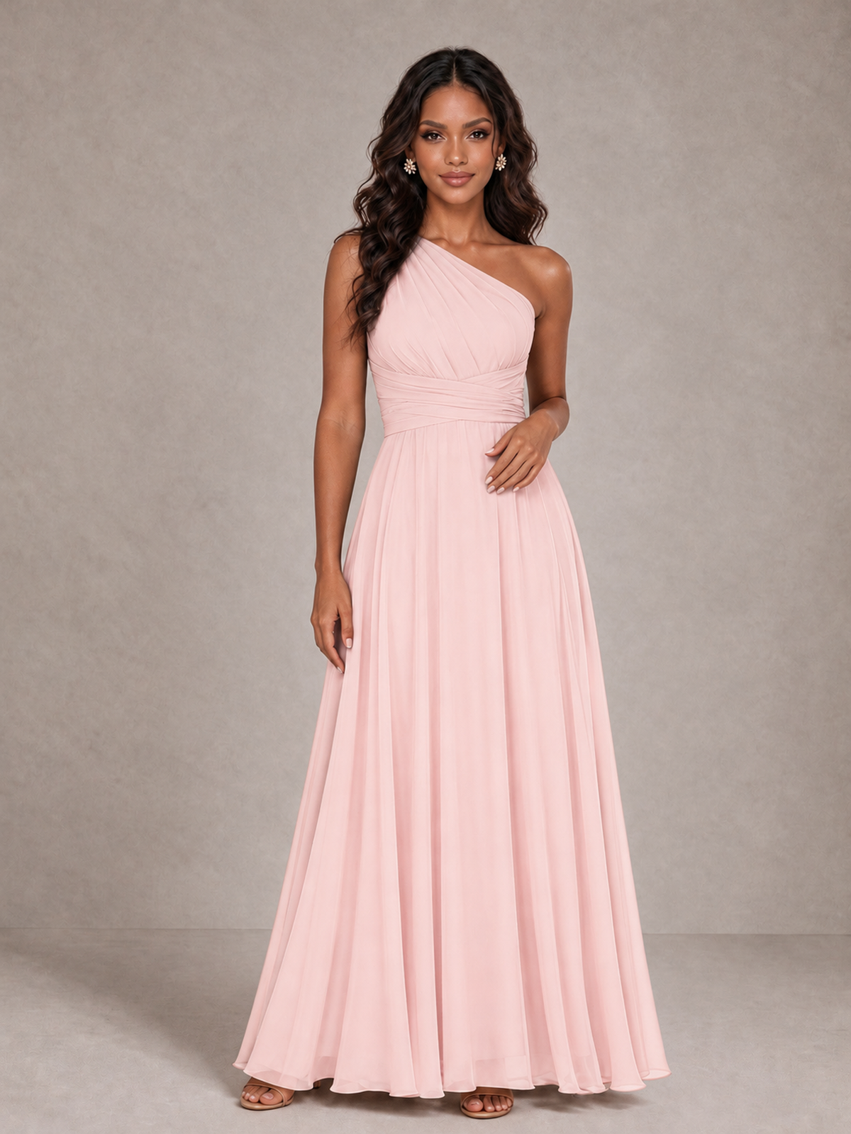 BOLODOO Blush Pink One-Shoulder A-Line Bridesmaid Dress - Blush Pink - Blush Pink_3