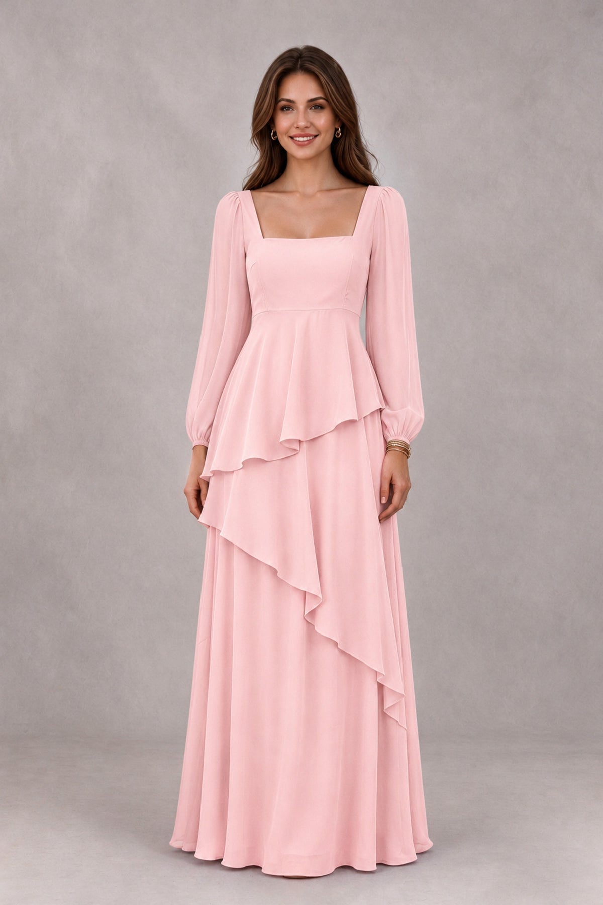 BOLODOO Blush Pink Long Sleeve Ruffle Bridesmaid Dresses - Blush Pink - Blush Pink_4