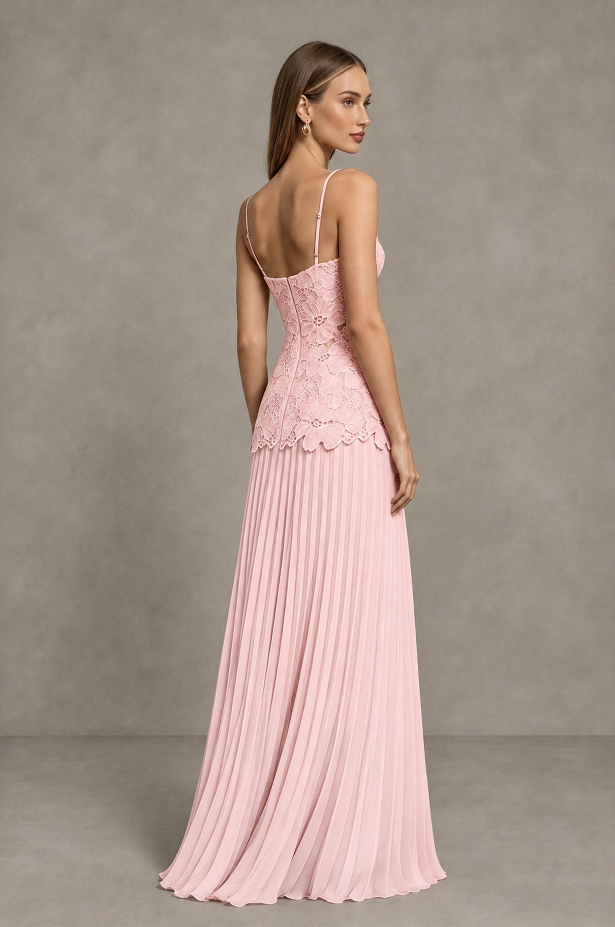 BOLODOO Blush Pink Lace Bodice Pleated Wedding Guest Dress - Blush Pink - Blush Pink_4