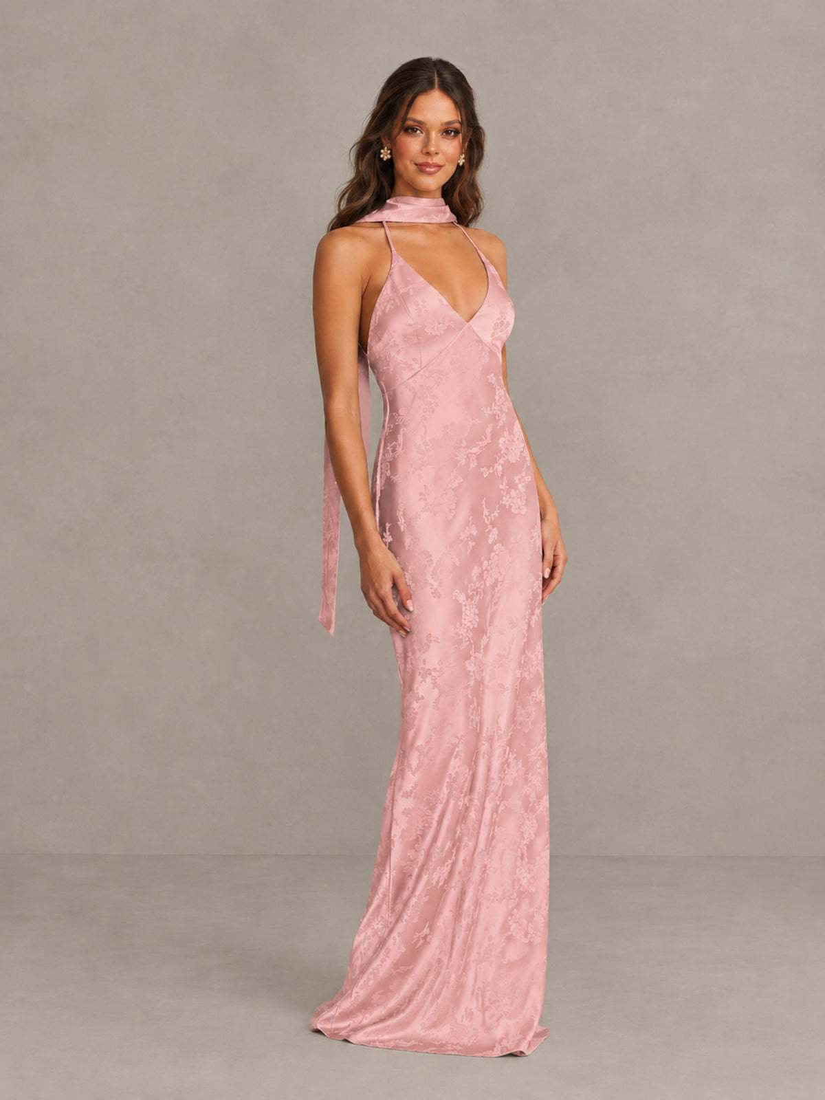 BOLODOO Blush Pink Floral Satin Open-Back Bridesmaid Dress - Blush Pink - Blush Pink_4