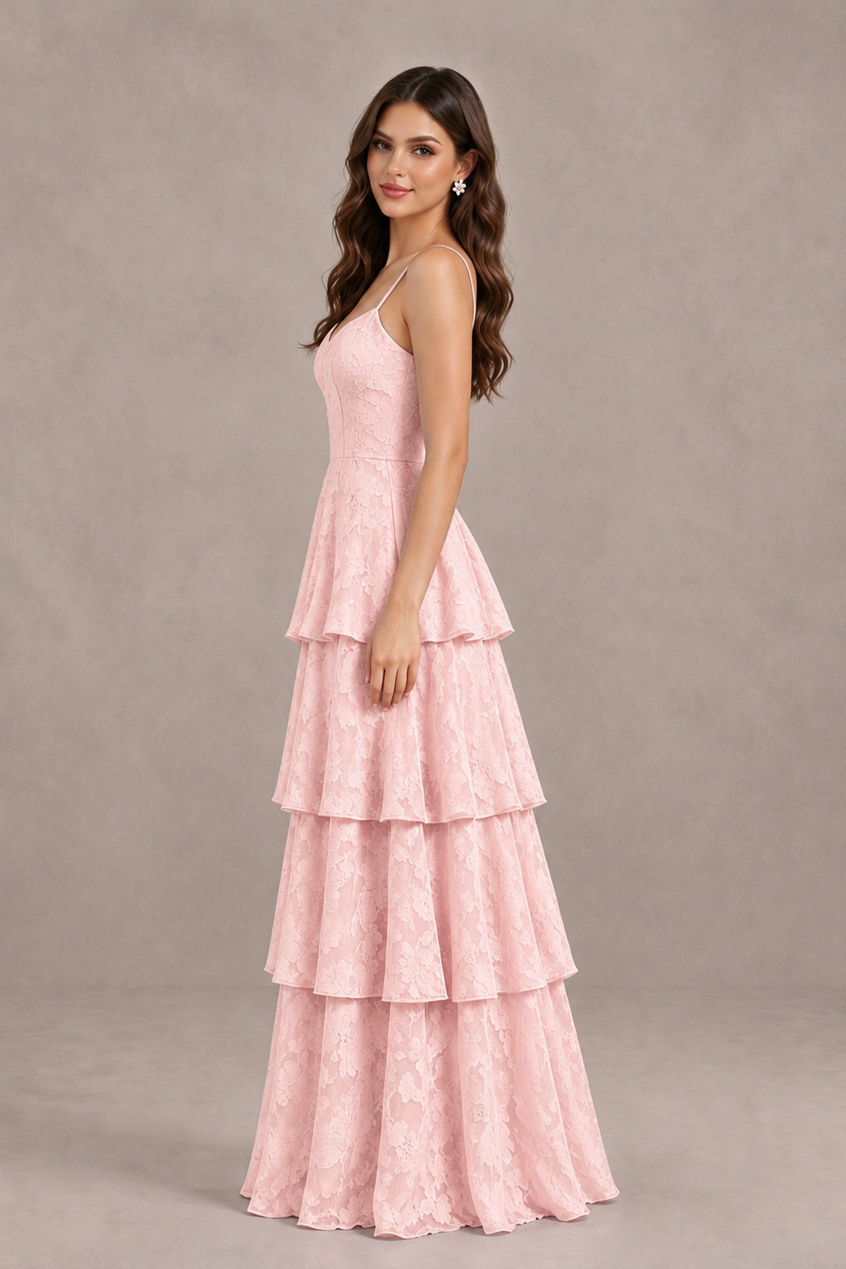 BOLODOO Blush Pink Tiered Floral-Textured Spaghetti Strap Maxi Dress - Blush Pink - Blush Pink_4
