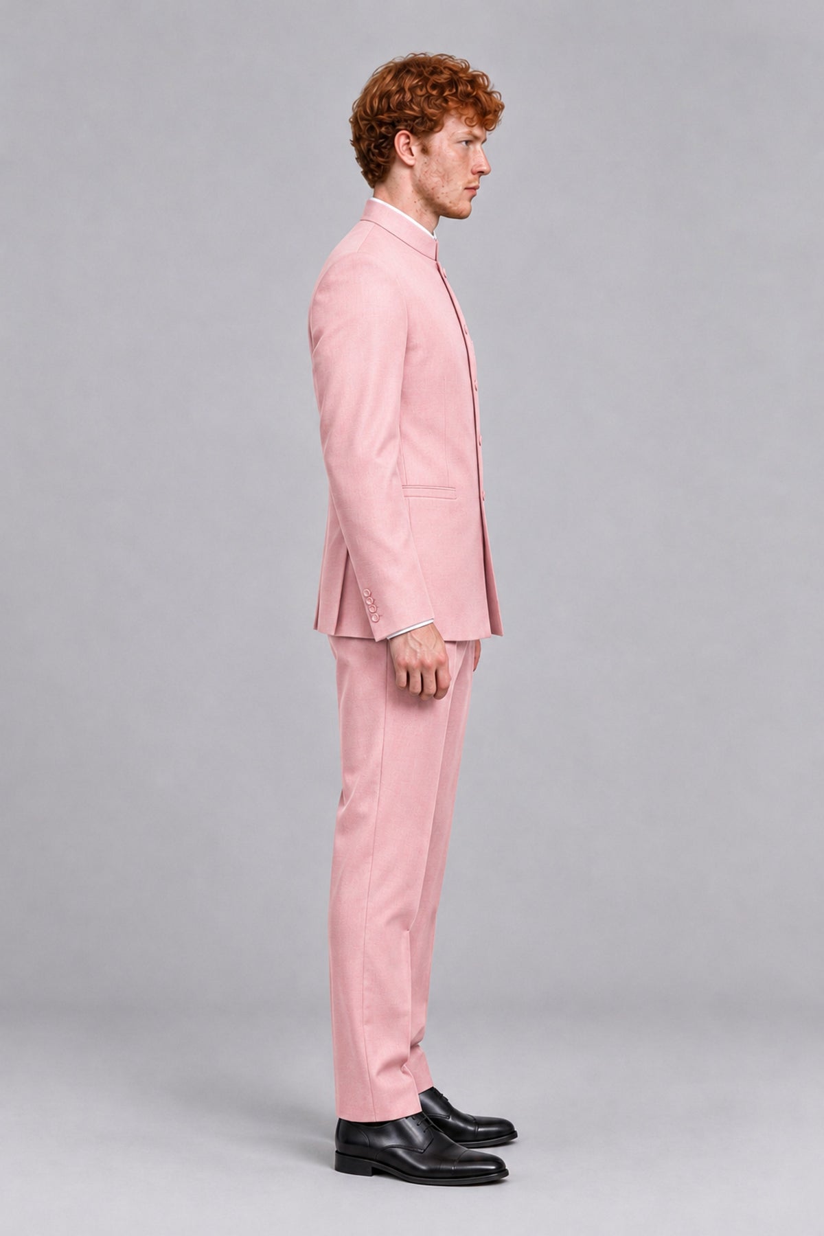 BOLODOO Men's Blush Pink Mandarin Collar Two-Piece Suit - Blush Pink - Blush Pink_4