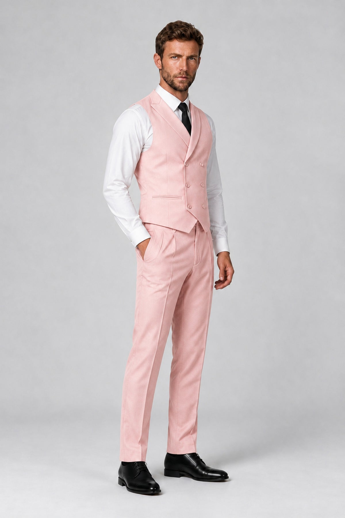 Bolodoo Men's Blush Pink Double-Breasted Vest and Pants 2-Piece Suit - Blush Pink - Blush Pink_4