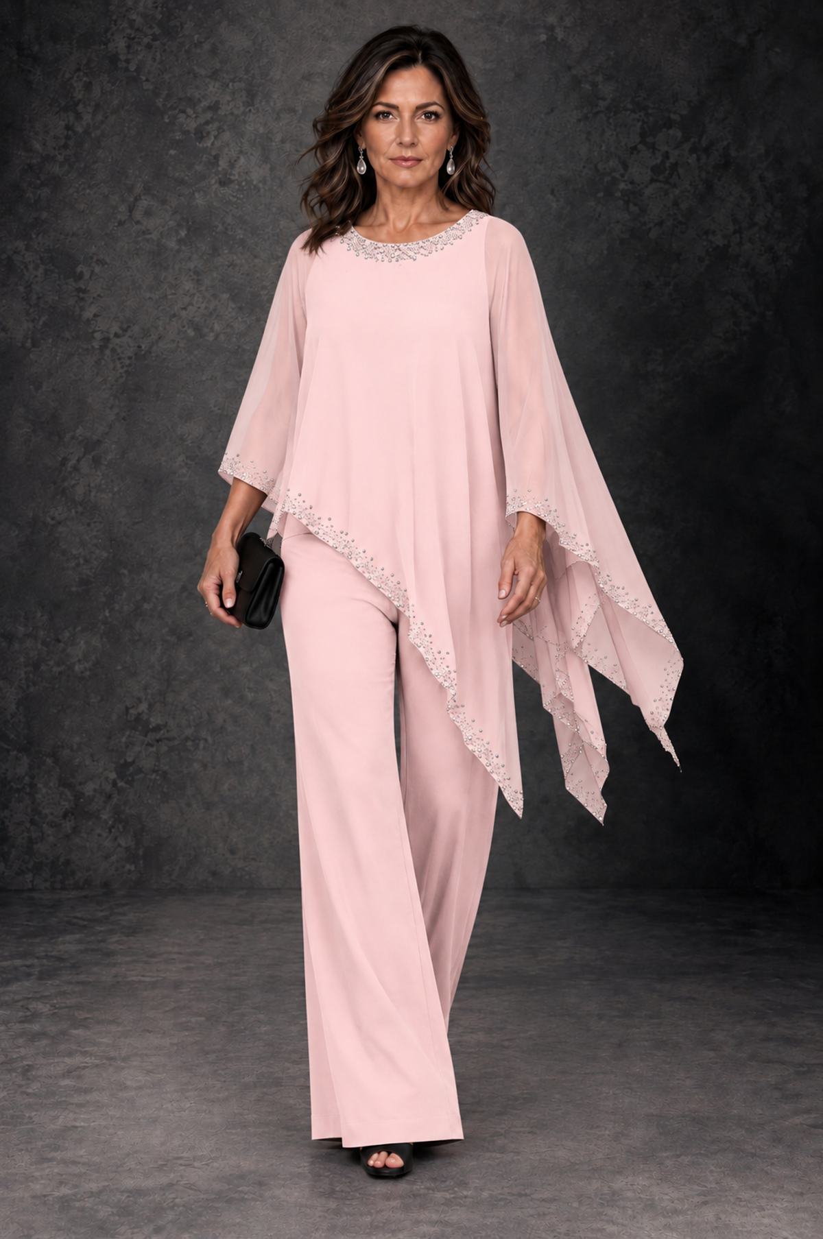 BOLODOO Blush Pink Embellished Cape Mother of the Bride Pantsuit - Blush Pink - Blush_Pink_4