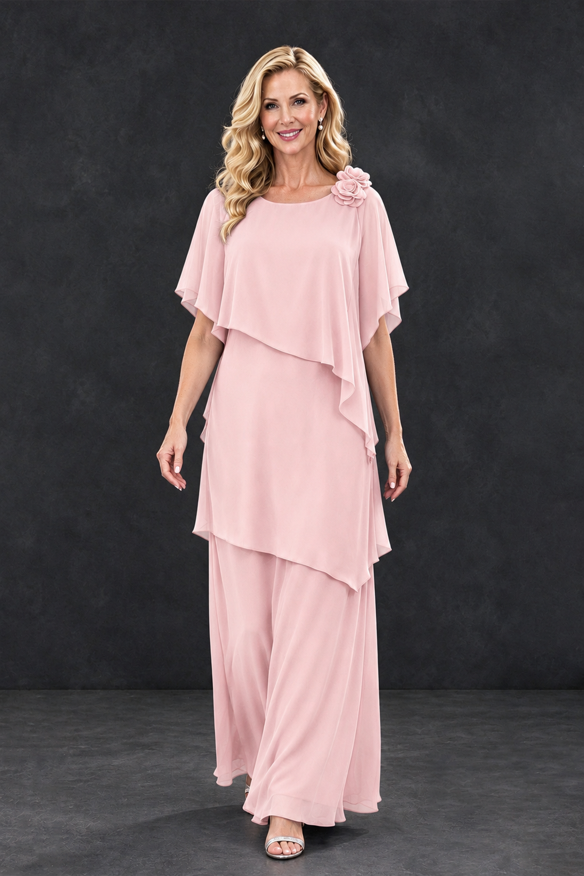 BOLODOO Blush Pink Tiered Flutter Sleeve Mother of the Bride Maxi Dress - Blush Pink - Blush Pink_4