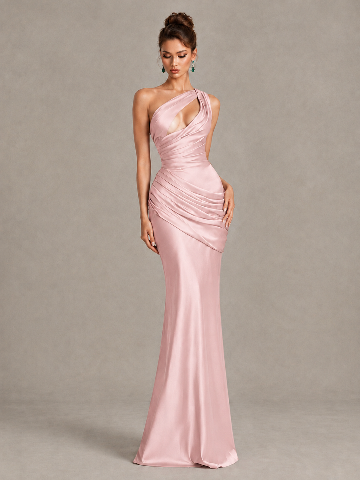 BOLODOO Blush Pink One-Shoulder Cutout Satin Mermaid Prom Dress - Blush Pink - Blush Pink_4