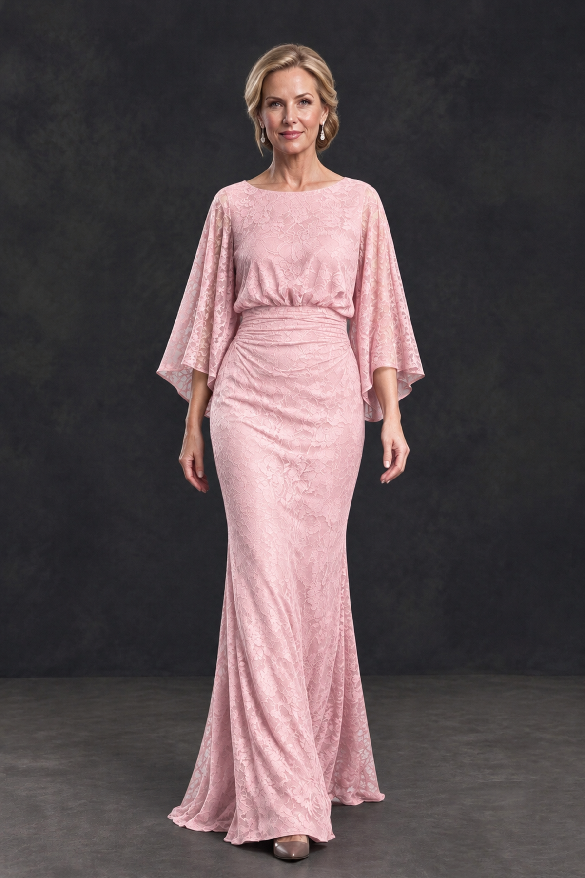 BOLODOO Blush Pink Lace Flutter Sleeve Mother of the Bride Dress - Blush Pink - Blush Pink_4
