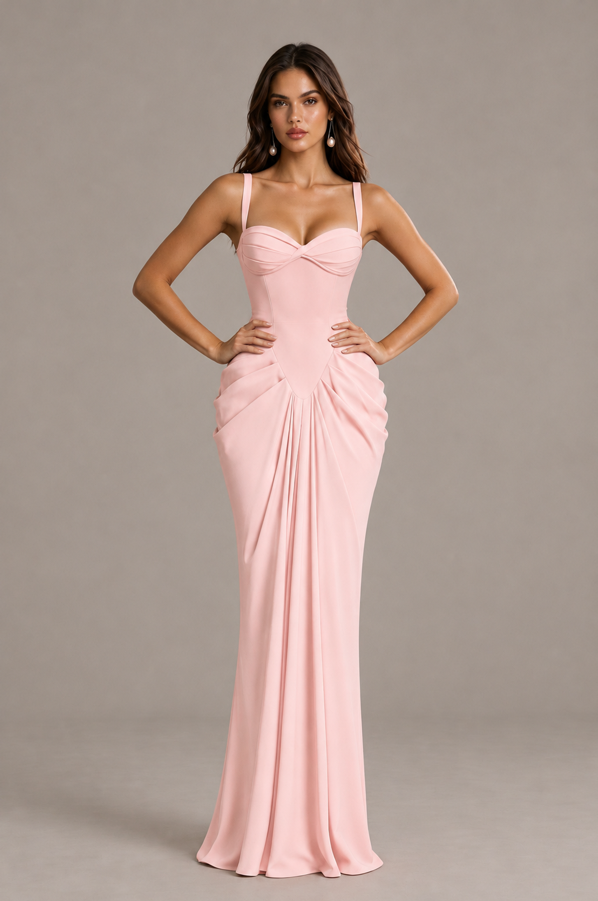 BOLODOO Blush Pink Sweetheart Ruched Lace-Up Back Evening Gown - Blush Pink - Blush_Pink_4