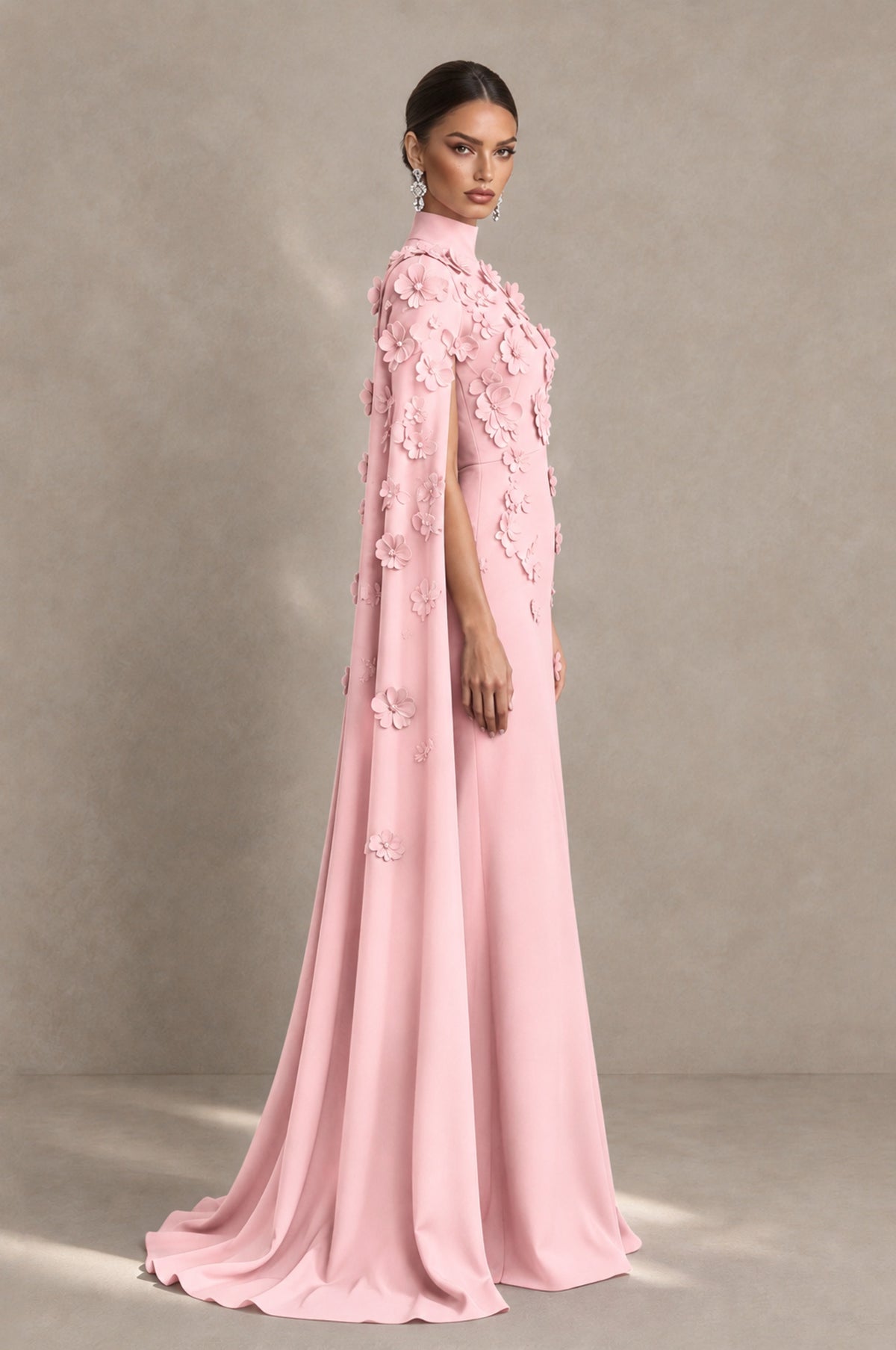 BOLODOO Blush Pink 3D Floral Applique Cape Formal Dress - Blush Pink - Blush Pink_4