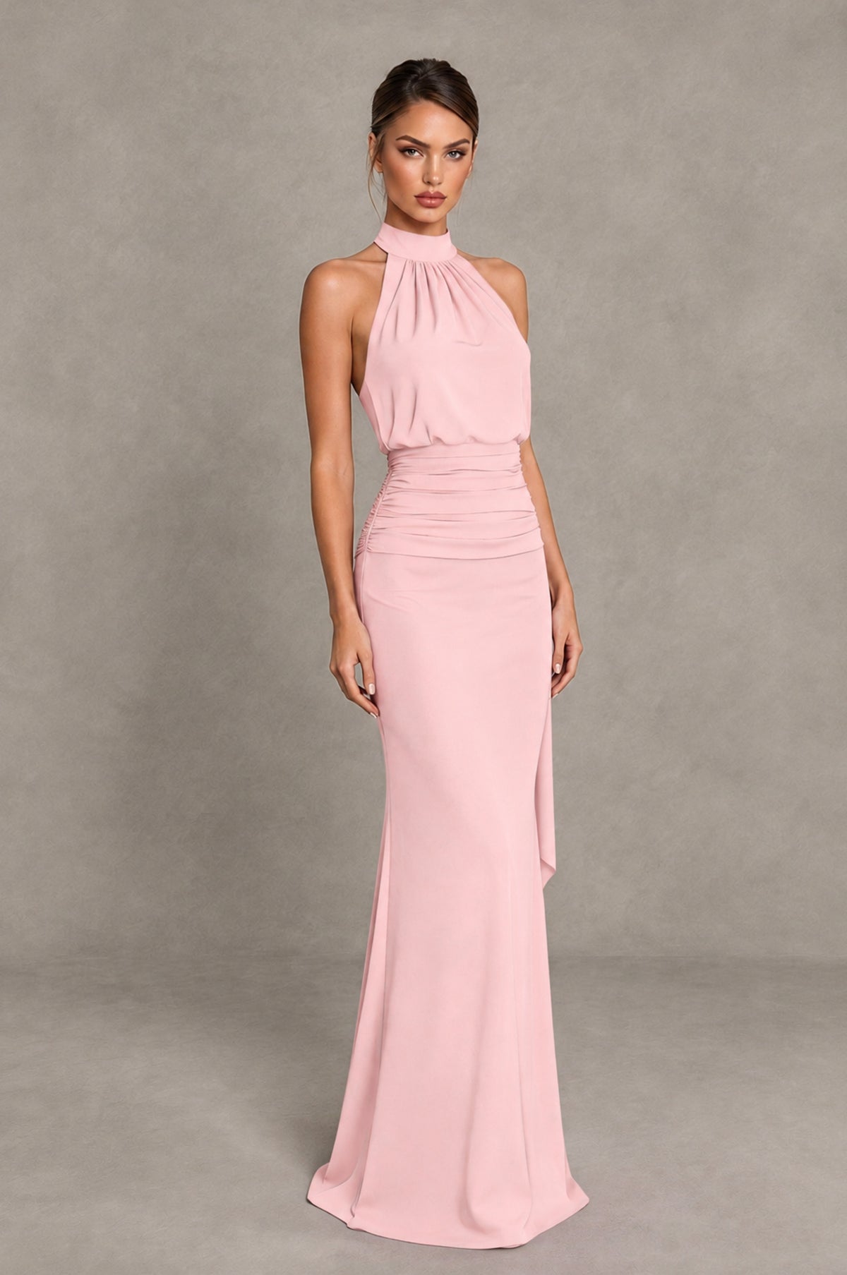 BOLODOO Blush Pink Chiffon Halter Maxi Formal Wedding Guest Dress - Blush Pink - Blush Pink_4