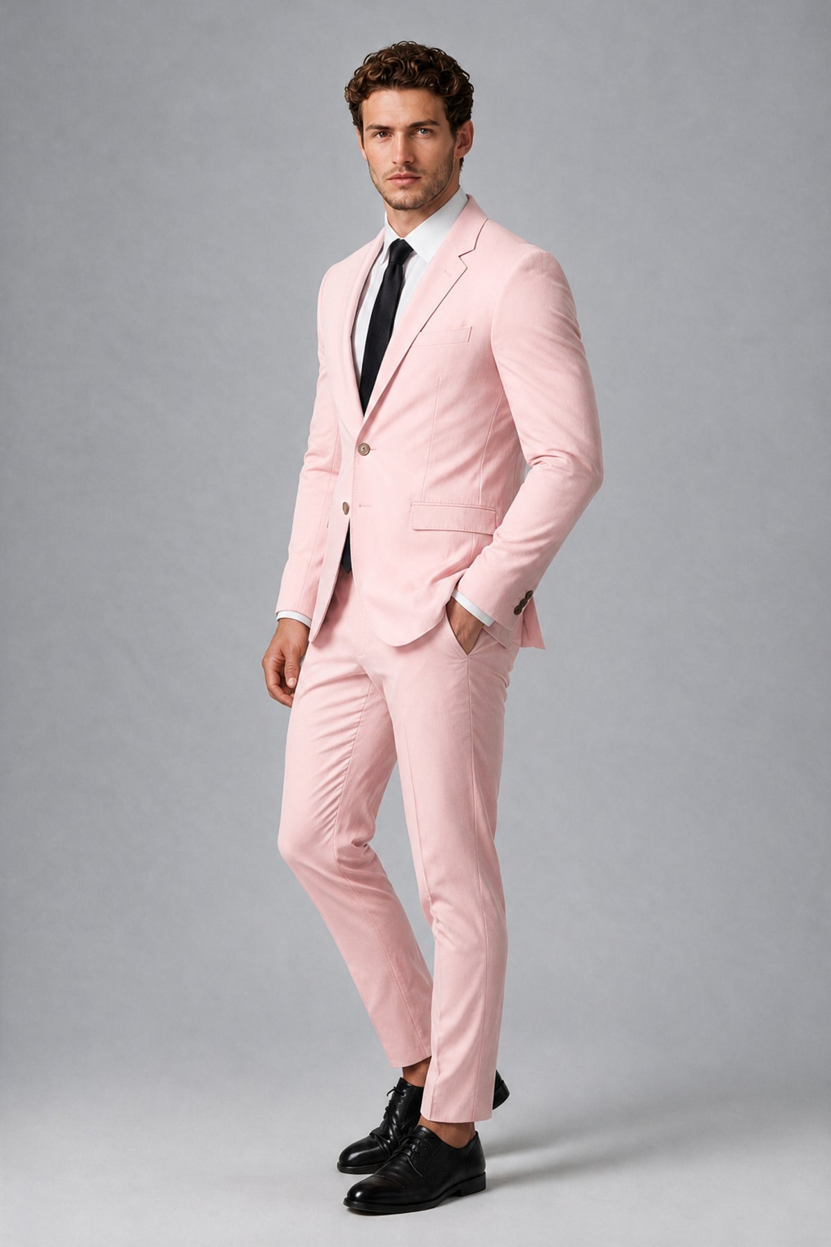 Bolodoo Men's Blush Pink Two-Piece Suit with Notch-Lapel Jacket & Trousers - Blush Pink - Blush_Pink_4