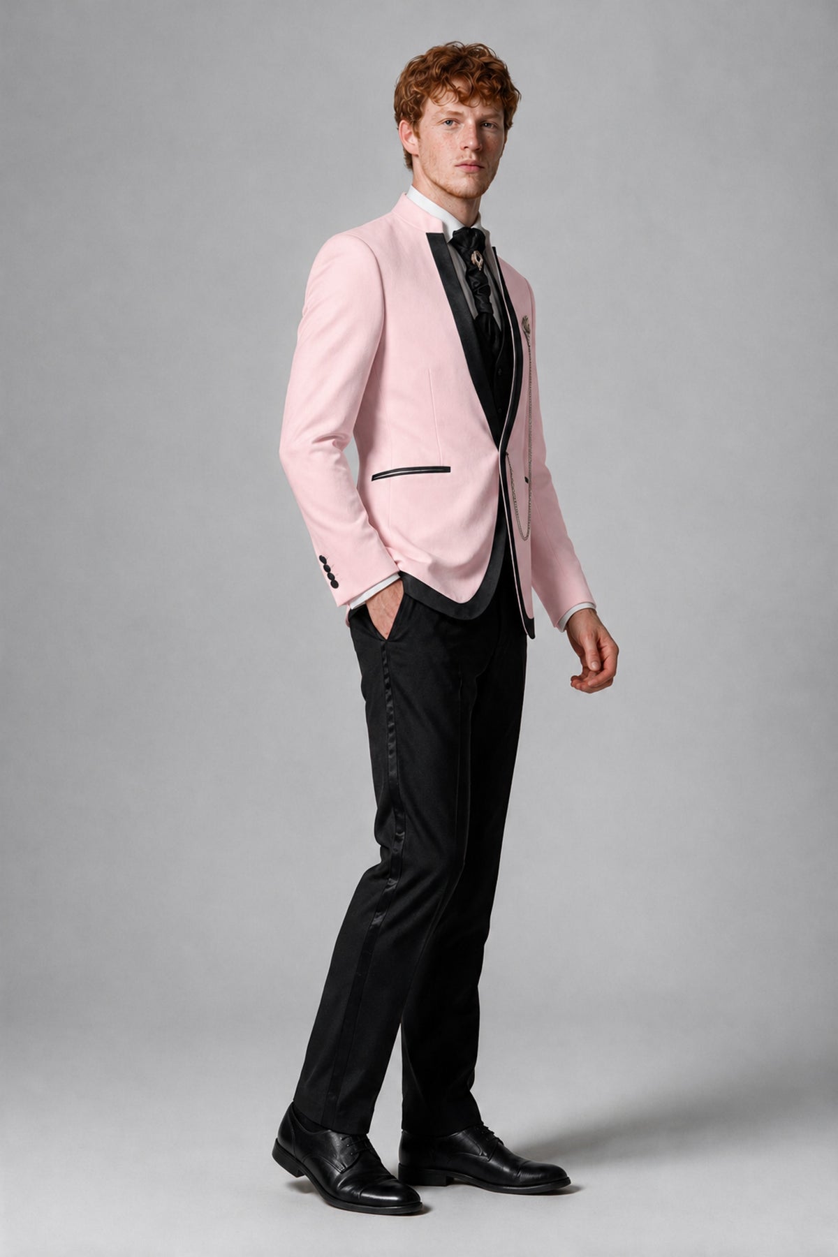 Bolodoo Men's Blush Pink 3-Piece Shawl Lapel Tuxedo Suit with Vest - Blush Pink - Blush Pink_4