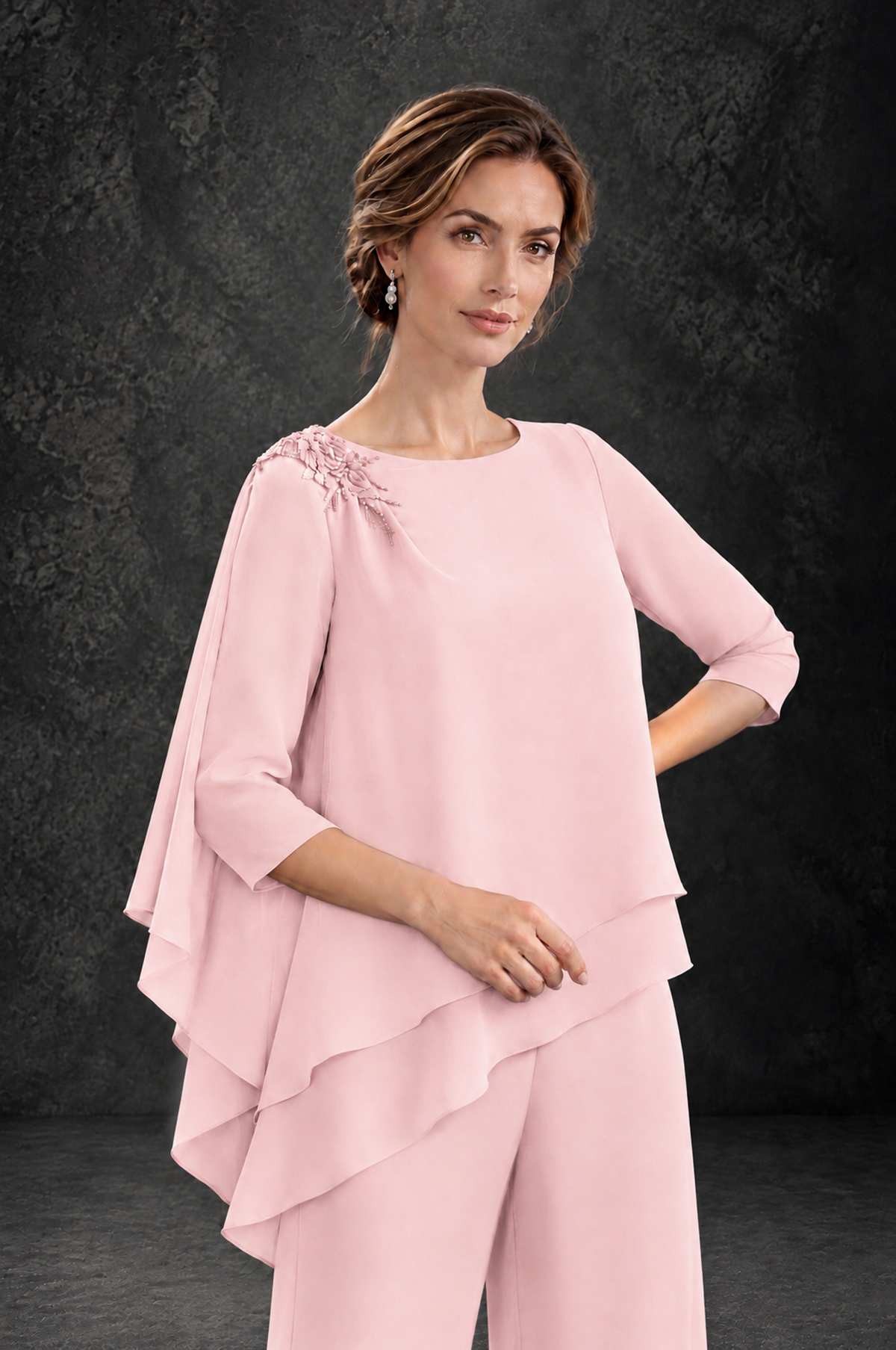 BOLODOO Blush Pink Layered Wide-Leg Mother of the Bride Pant Suit - Blush Pink - Blush Pink_4