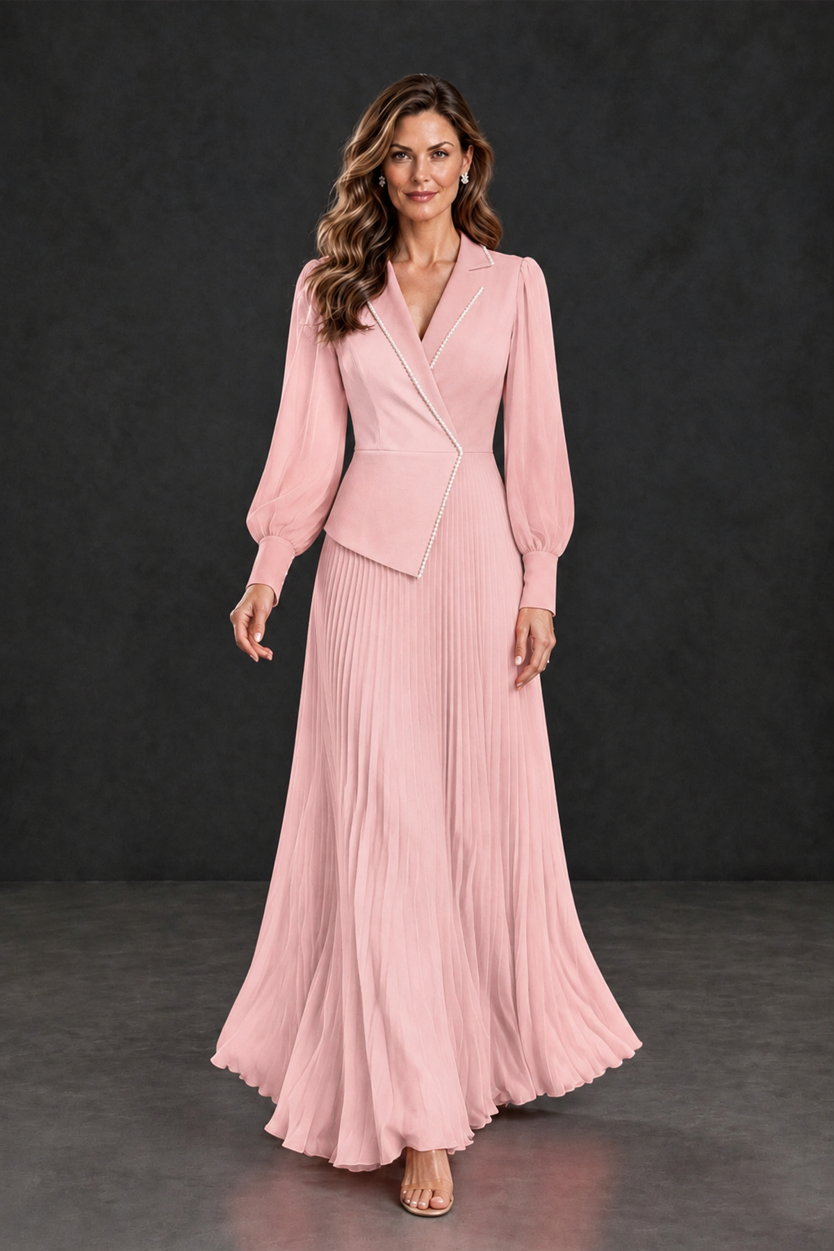 BOLODOO Blush Pink Long Sleeve Pleated Mother of the Bride Dress - Blush Pink - Blush Pink_4