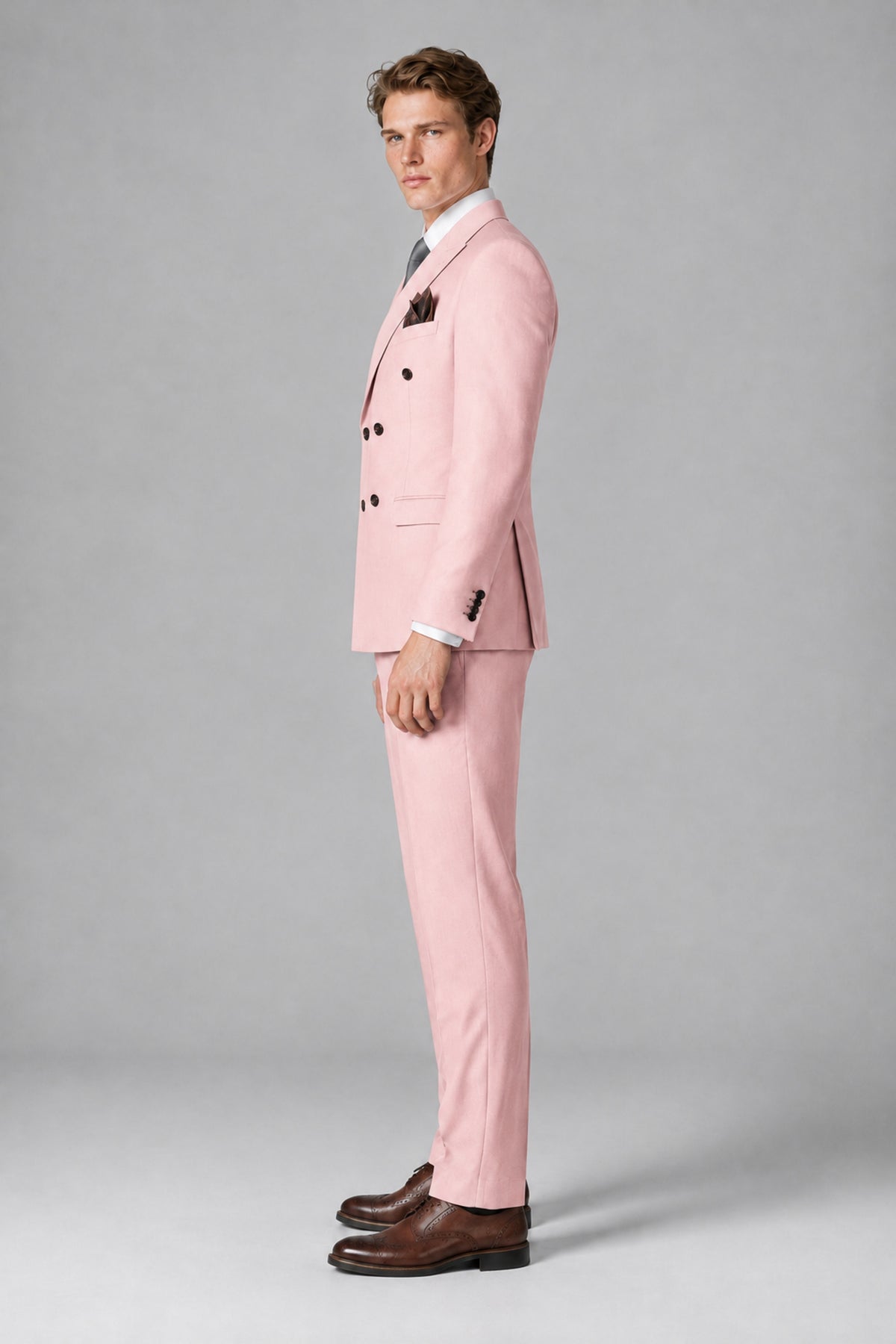 Bolodoo Men's Blush Pink Double-Breasted Two-Piece Suit with Peak Lapels - Blush Pink - Blush Pink_4