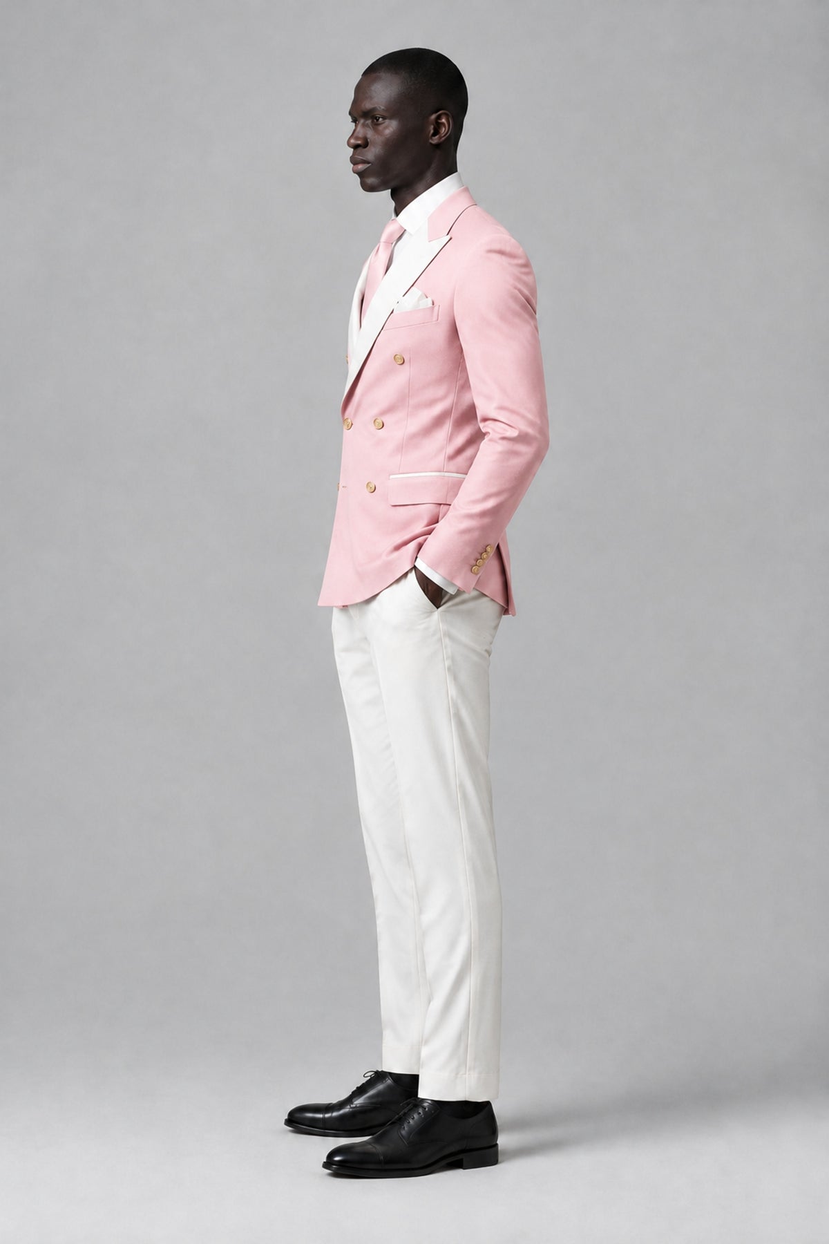 BOLODOO Men's Blush Pink Double-Breasted Blazer & Cream Trousers Tuxeto 2-Piece Suit Set - Blush Pink - Blush Pink_4