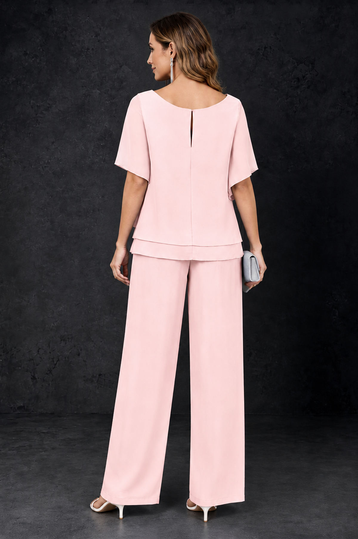 BOLODOO Blush Pink Layered Chiffon-Look Mother of the Bride Pantsuit - Blush Pink - Blush_Pink_4