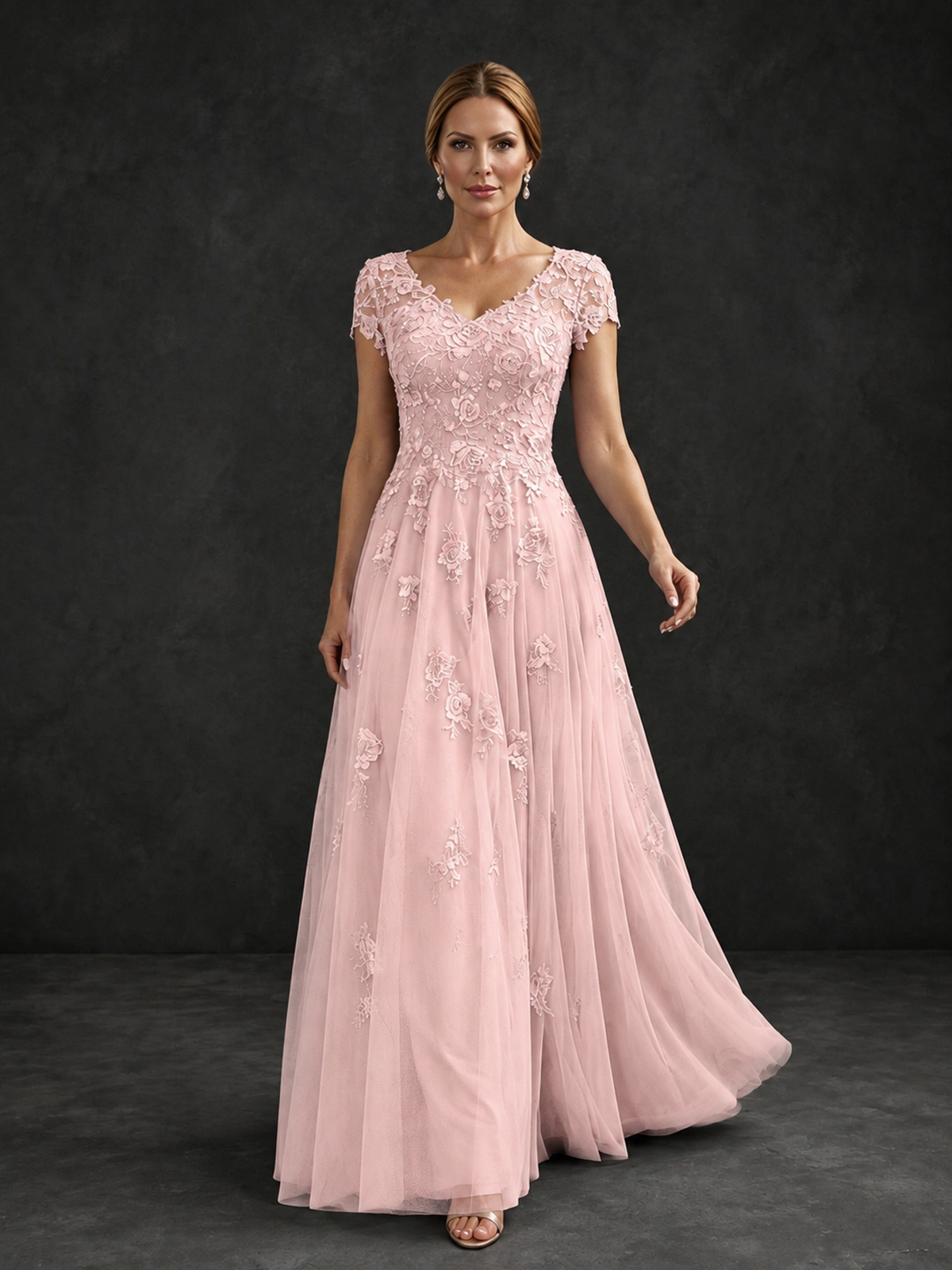 BOLODOO Blush Pink Cap Sleeve Lace Appliqué A-Line Formal Gown | Mother of the Bride Dress - Blush Pink - Blush Pink_4