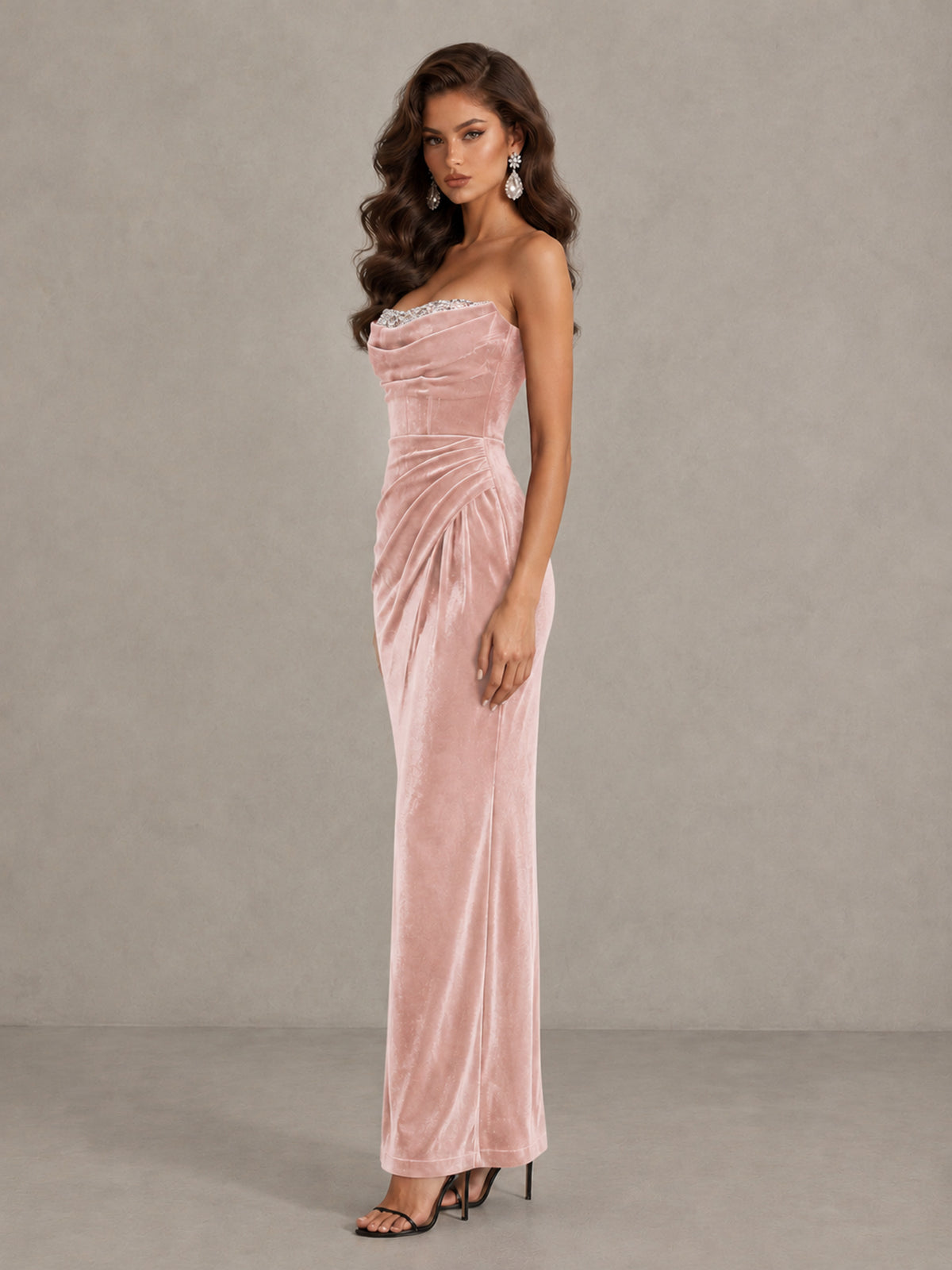 BOLODOO Blush Pink Strapless Velvet Cocktail Maxi Dress - Blush Pink - Blush Pink_4