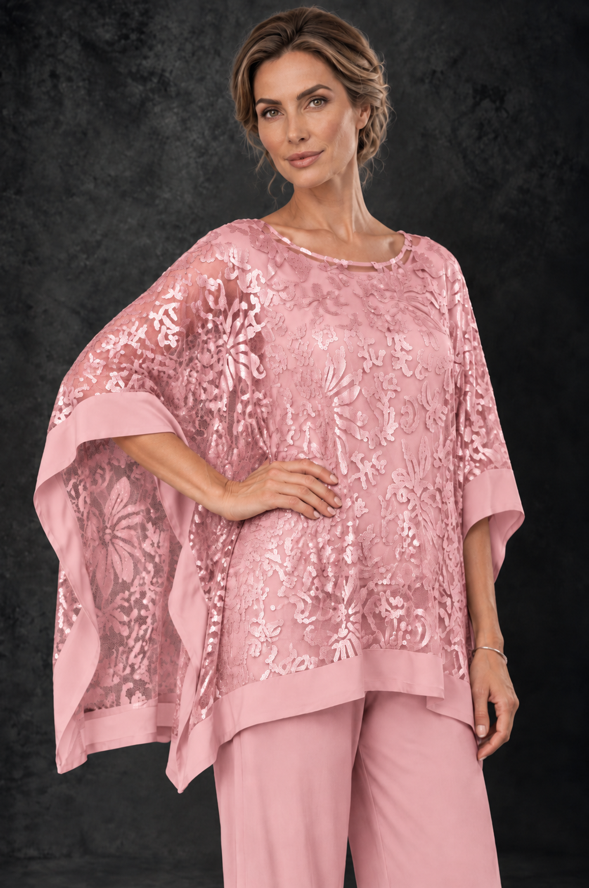 BOLODOO Blush Pink Floral Cape Mother of the Bride Pant Suit - Blush Pink - Blush_Pink_4
