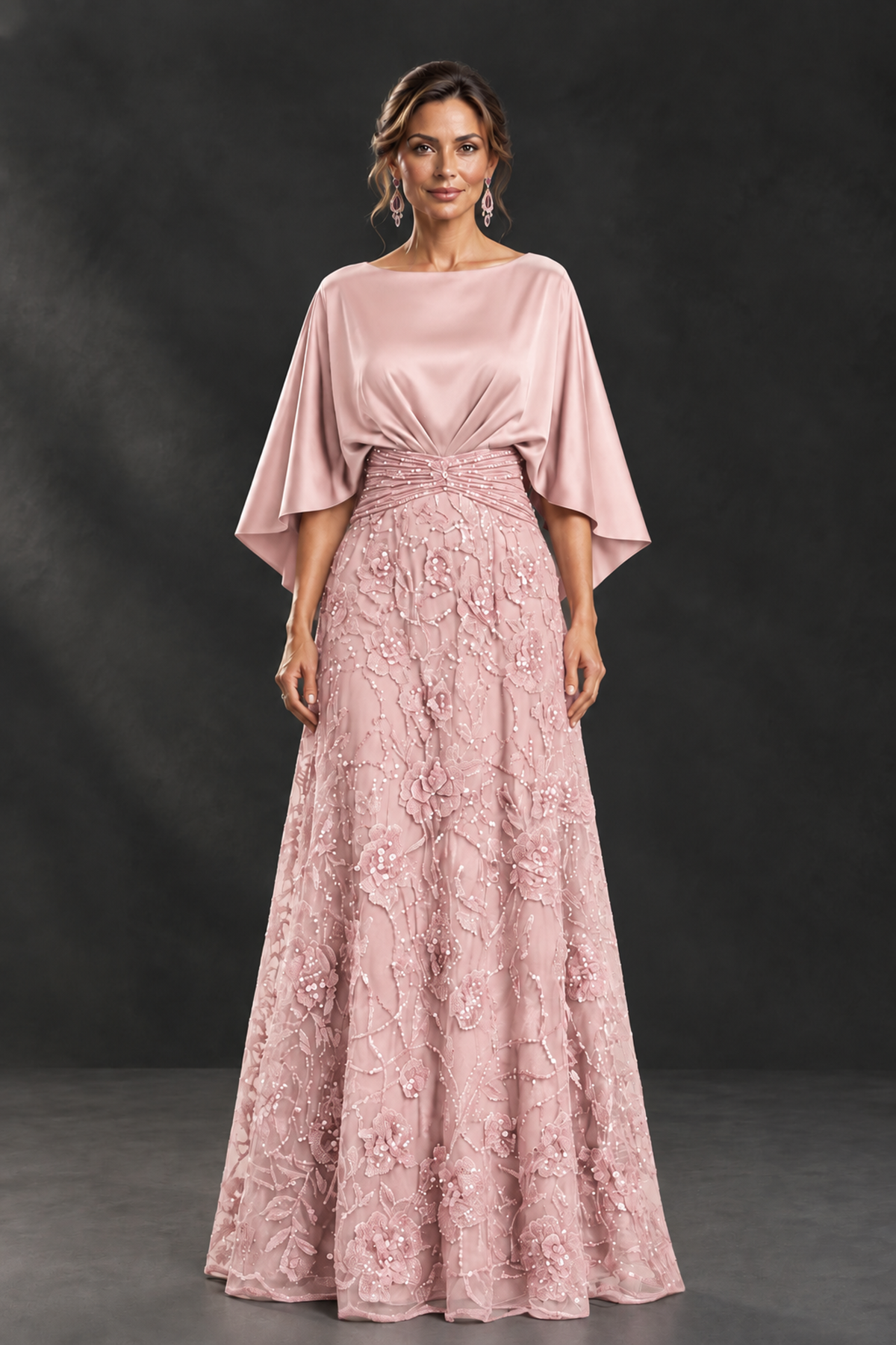 BOLODOO Blush Pink Cape Sleeve Floral Mother of the Bride Dress - Blush Pink - Blush Pink_4