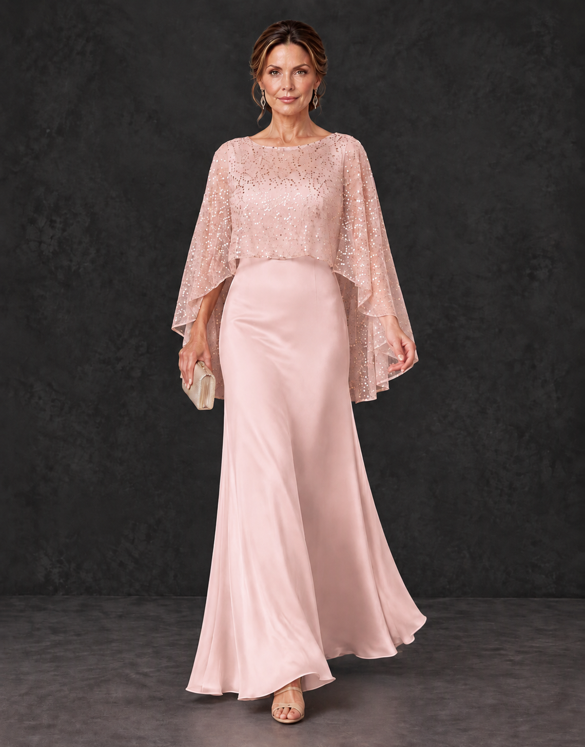 BOLODOO Blush Pink Sparkle Cape Sleeve Mother of the Bride Dress - Blush Pink - Blush_Pink_4