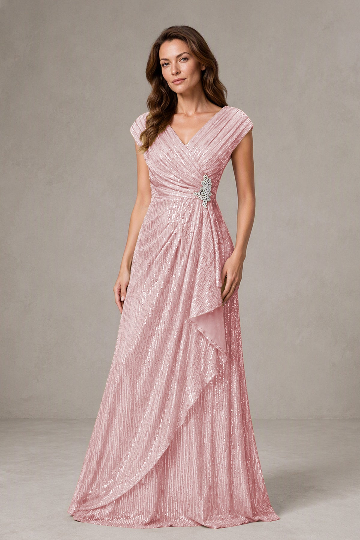 BOLODOO Blush Pink Sequin V-Neck Cap Sleeve Maxi Dress - Blush Pink