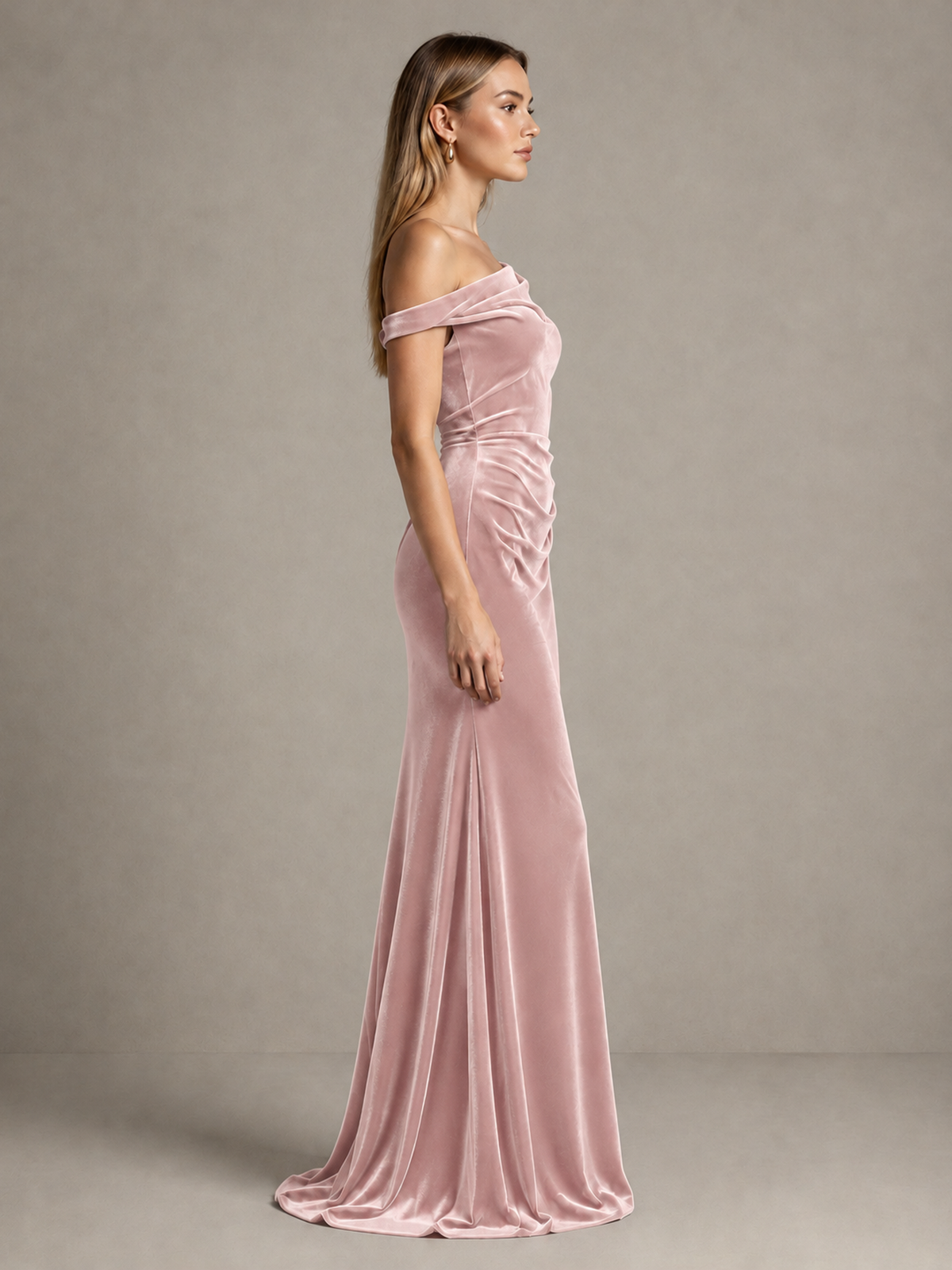 BOLODOO Blush Pink One-Shoulder Velvet Mermaid Evening Gown - Blush Pink - Blush Pink_4
