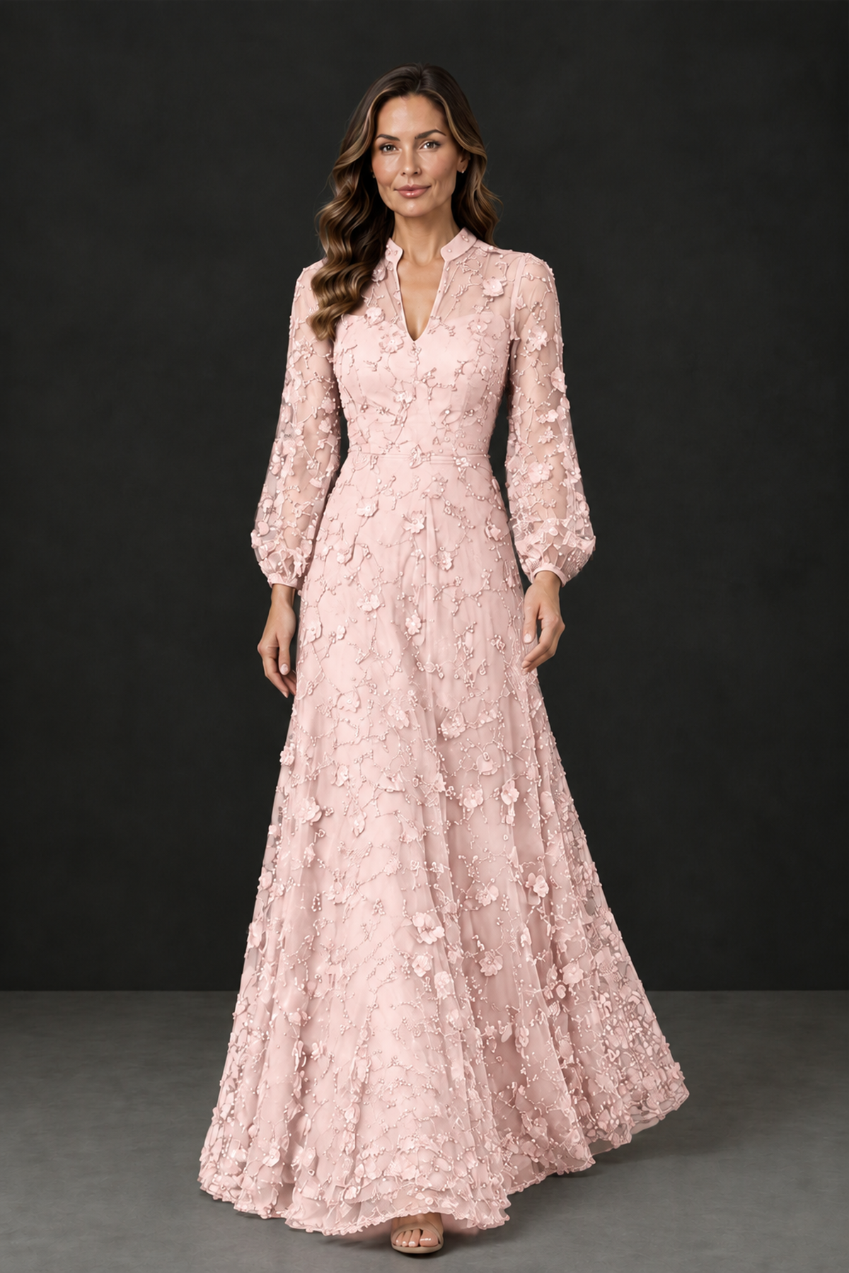 BOLODOO Blush Pink Long Sleeve Floral Mother of the Bride Dress - Blush Pink - Blush_Pink_4