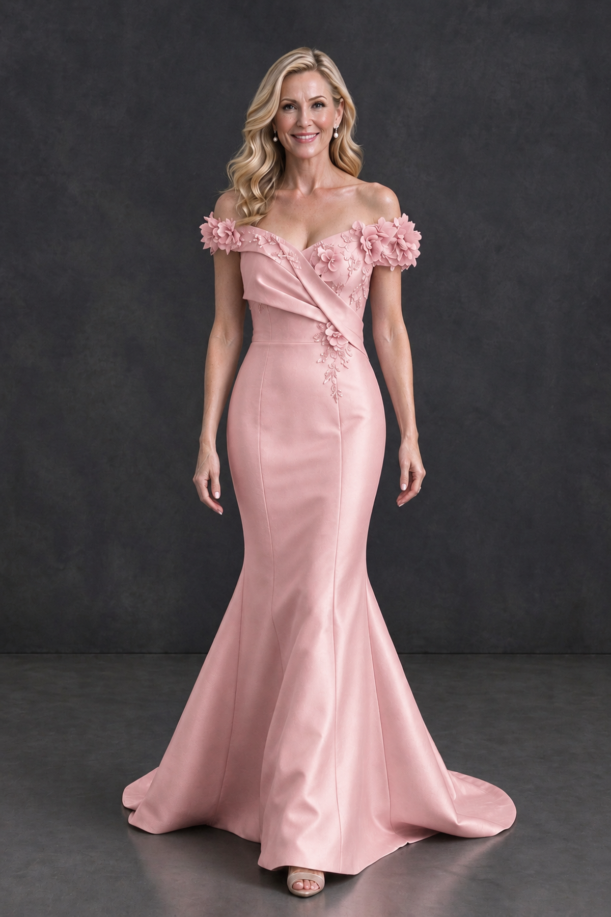 BOLODOO Blush Pink Off-Shoulder Floral Mermaid Mother of the Bride Dress - Blush Pink - Blush Pink_4