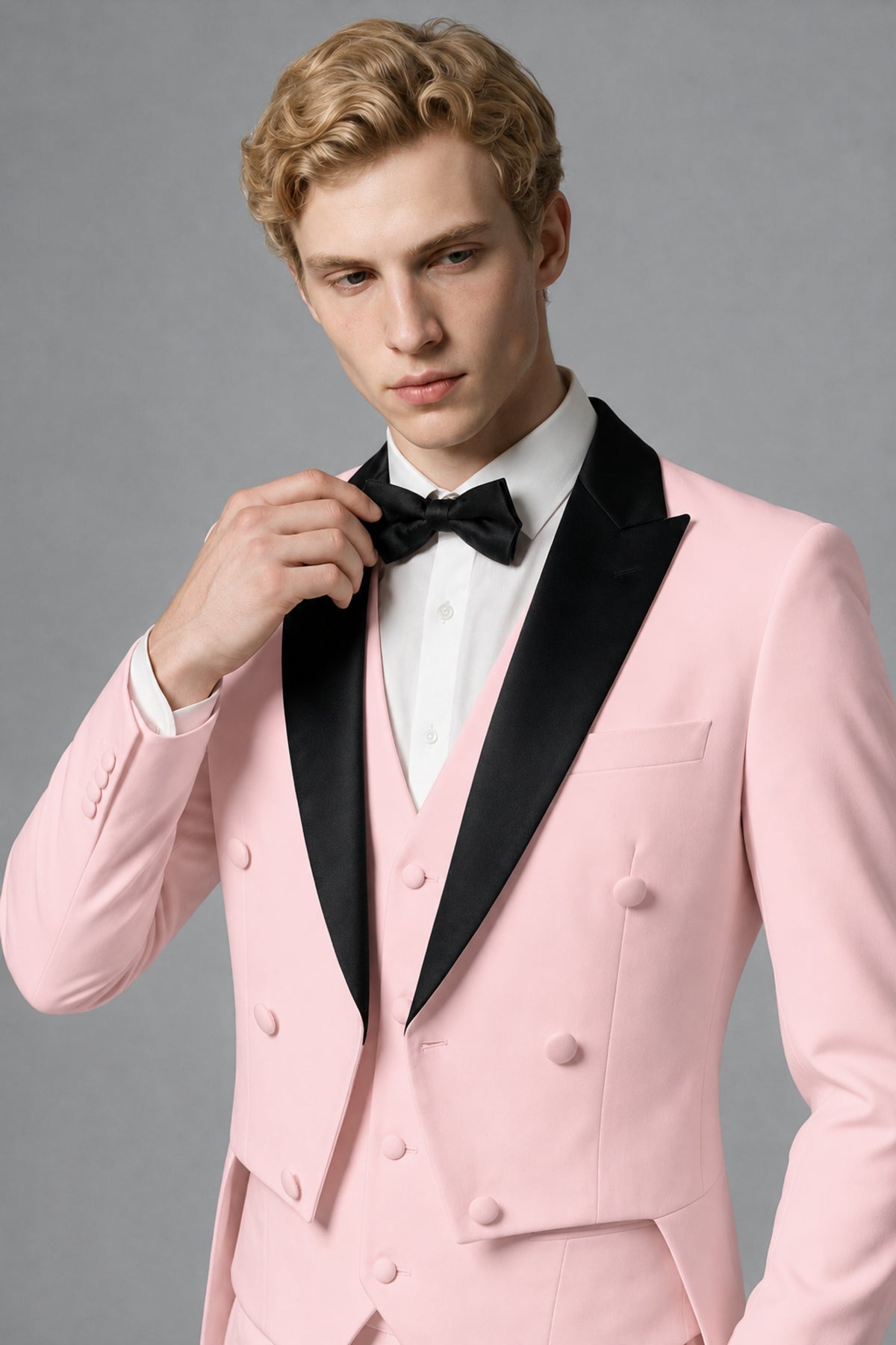 Bolodoo Men's Blush Pink 3-Piece Tailcoat Tuxedo Suit with Vest & Trousers - Blush Pink - Blush Pink_4