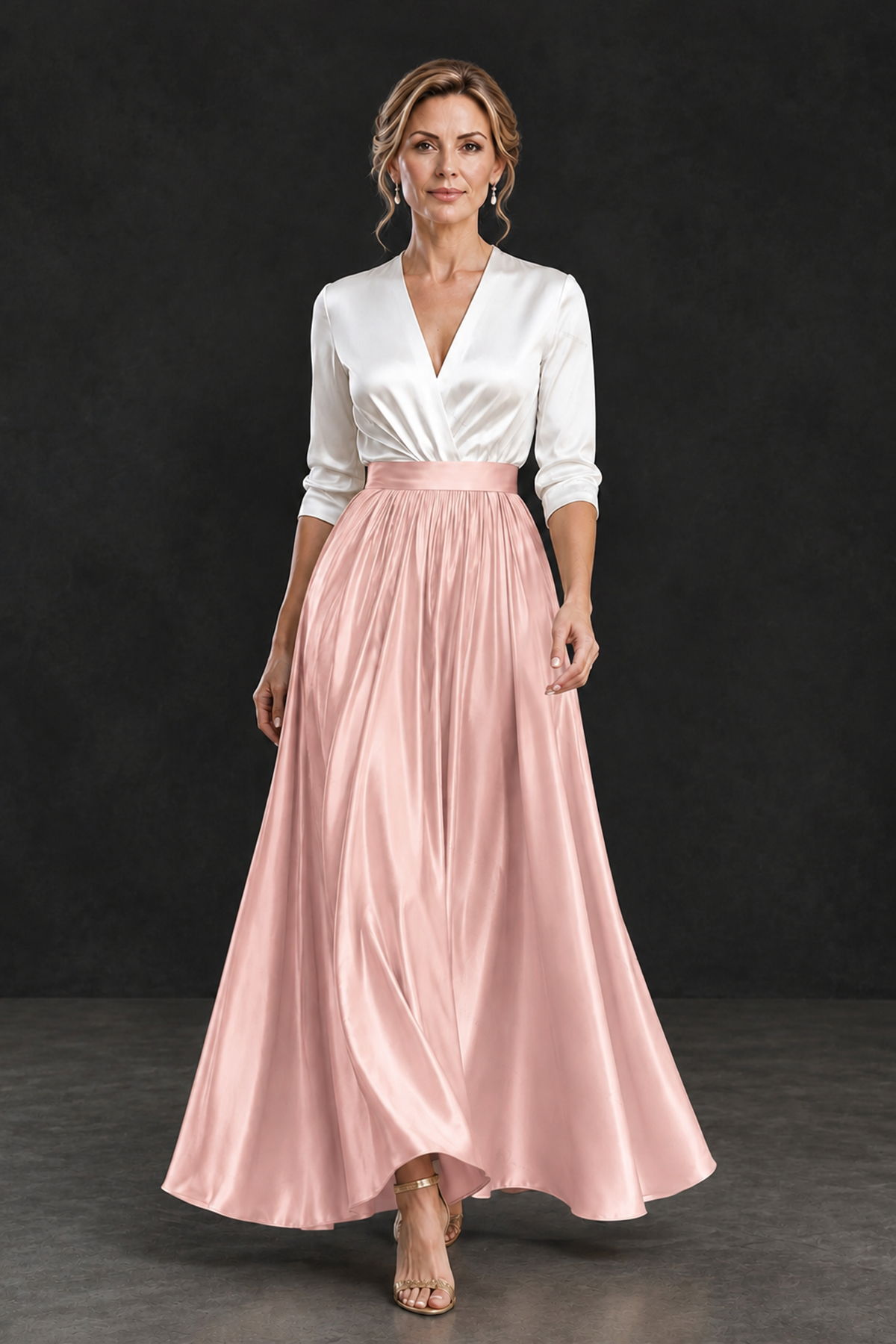 BOLODOO Blush Pink and White V-Neck A-Line Mother of the Bride Dress - Blush Pink - Blush Pink_4