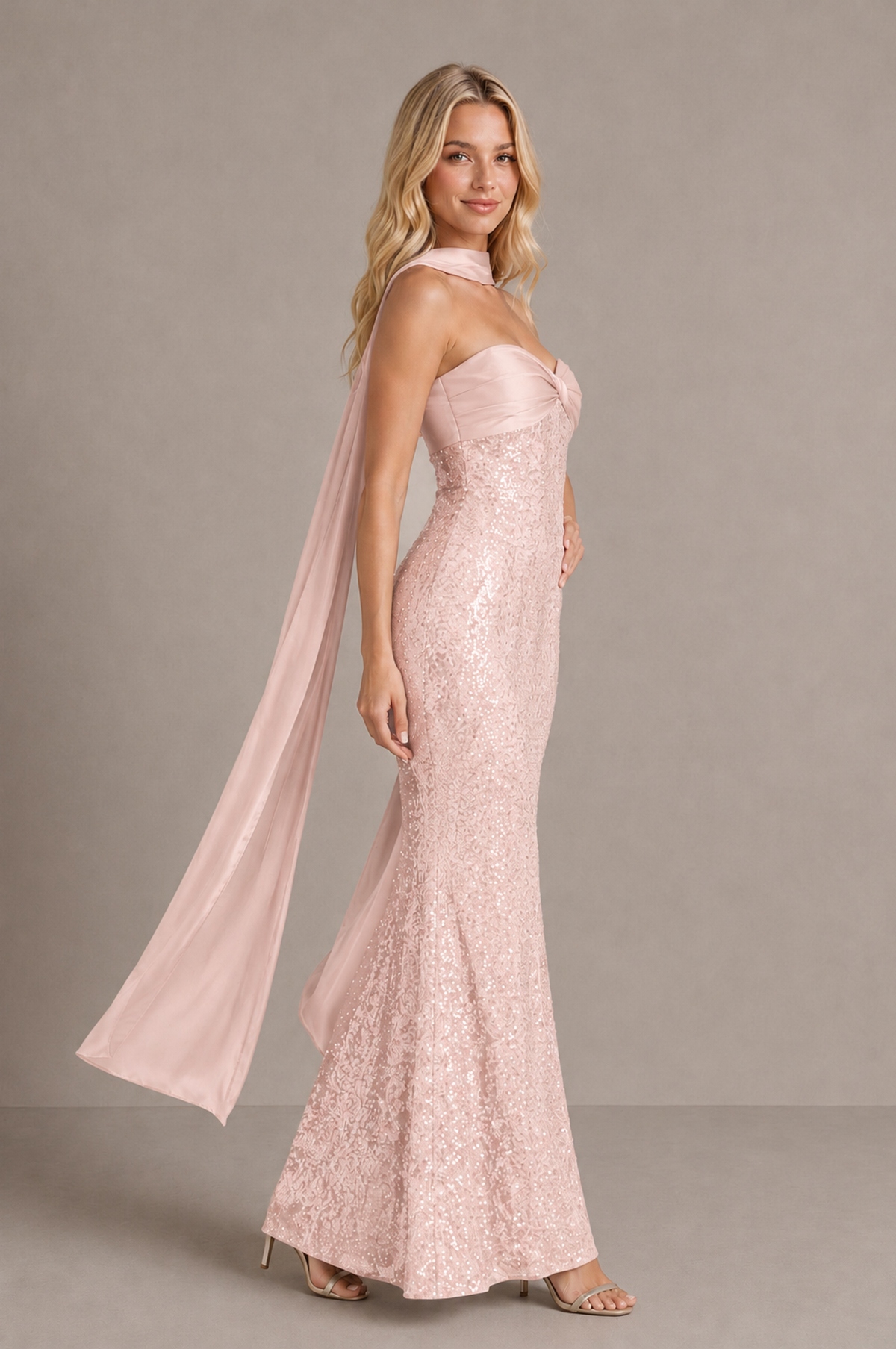BOLODOO Blush Pink Strapless Sweetheart Evening Dress with Scarf - Blush Pink - Blush_Pink_4