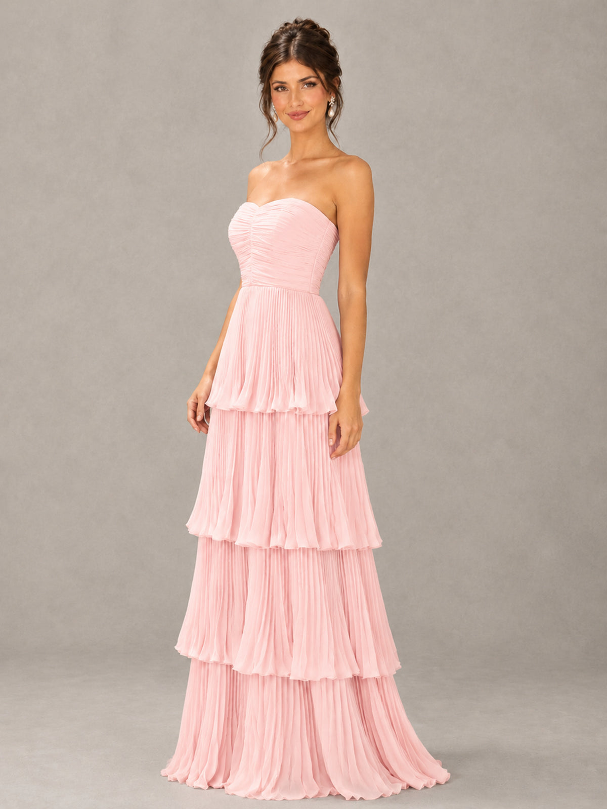 BOLODOO Blush Pink Strapless Tiered Pleated Bridesmaid Dress - Blush Pink - Blush Pink_4