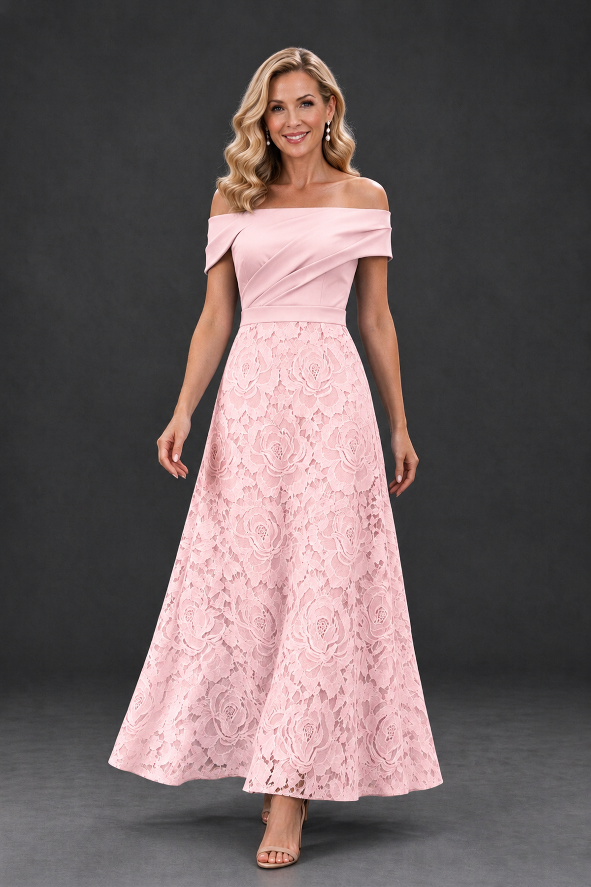 BOLODOO Blush Pink Off-the-Shoulder Floral A-Line Mother of the Bride Dress - Blush Pink - Blush Pink_4