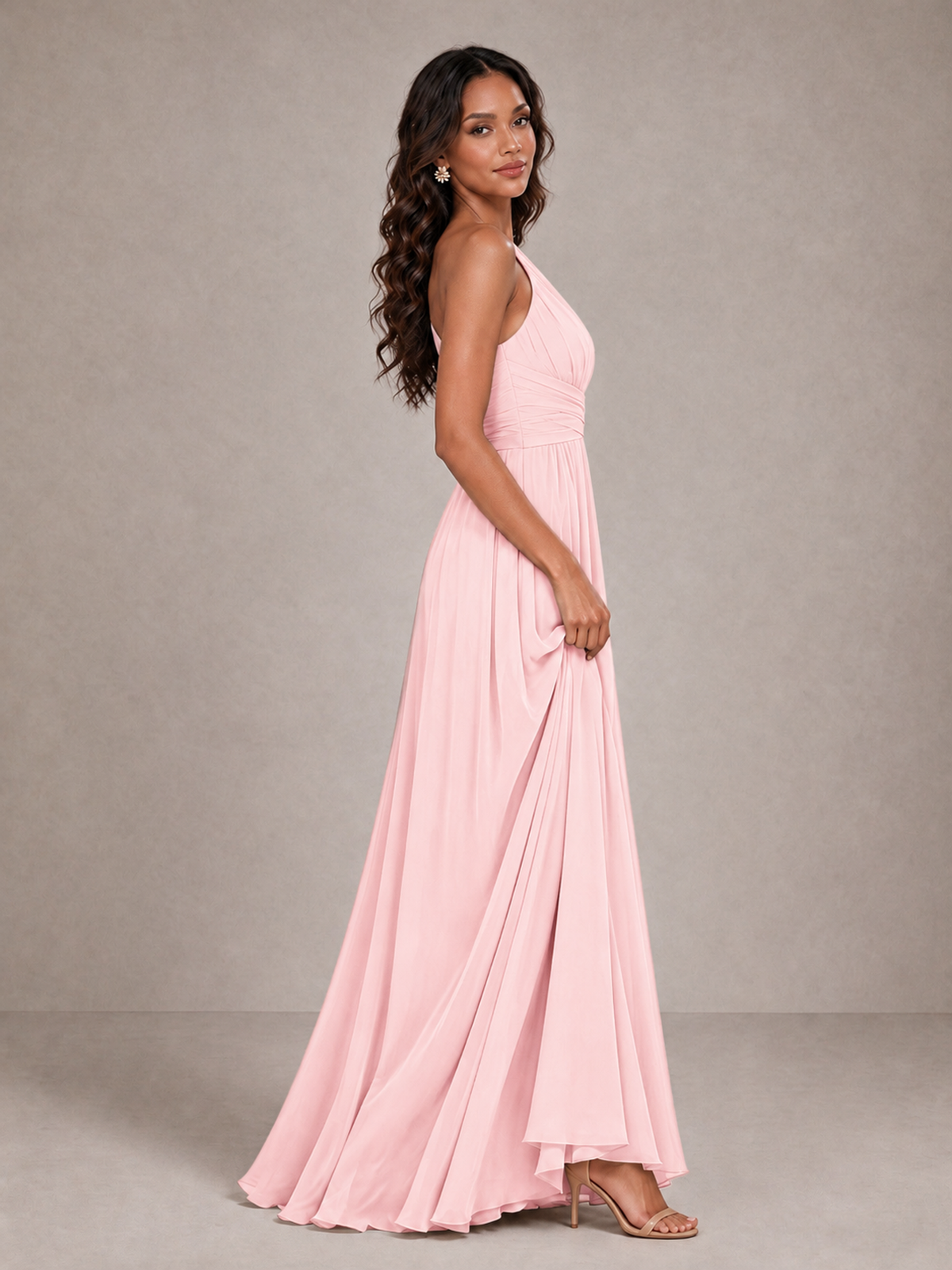 BOLODOO Blush Pink One-Shoulder A-Line Bridesmaid Dress - Blush Pink - Blush Pink_4