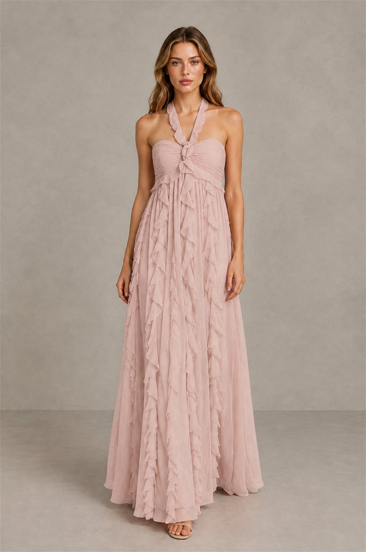 BOLODOO Blush Pink Halter Ruffle A-Line Floor-Length Evening Dress - Blush Pink - Blush_Pink_4