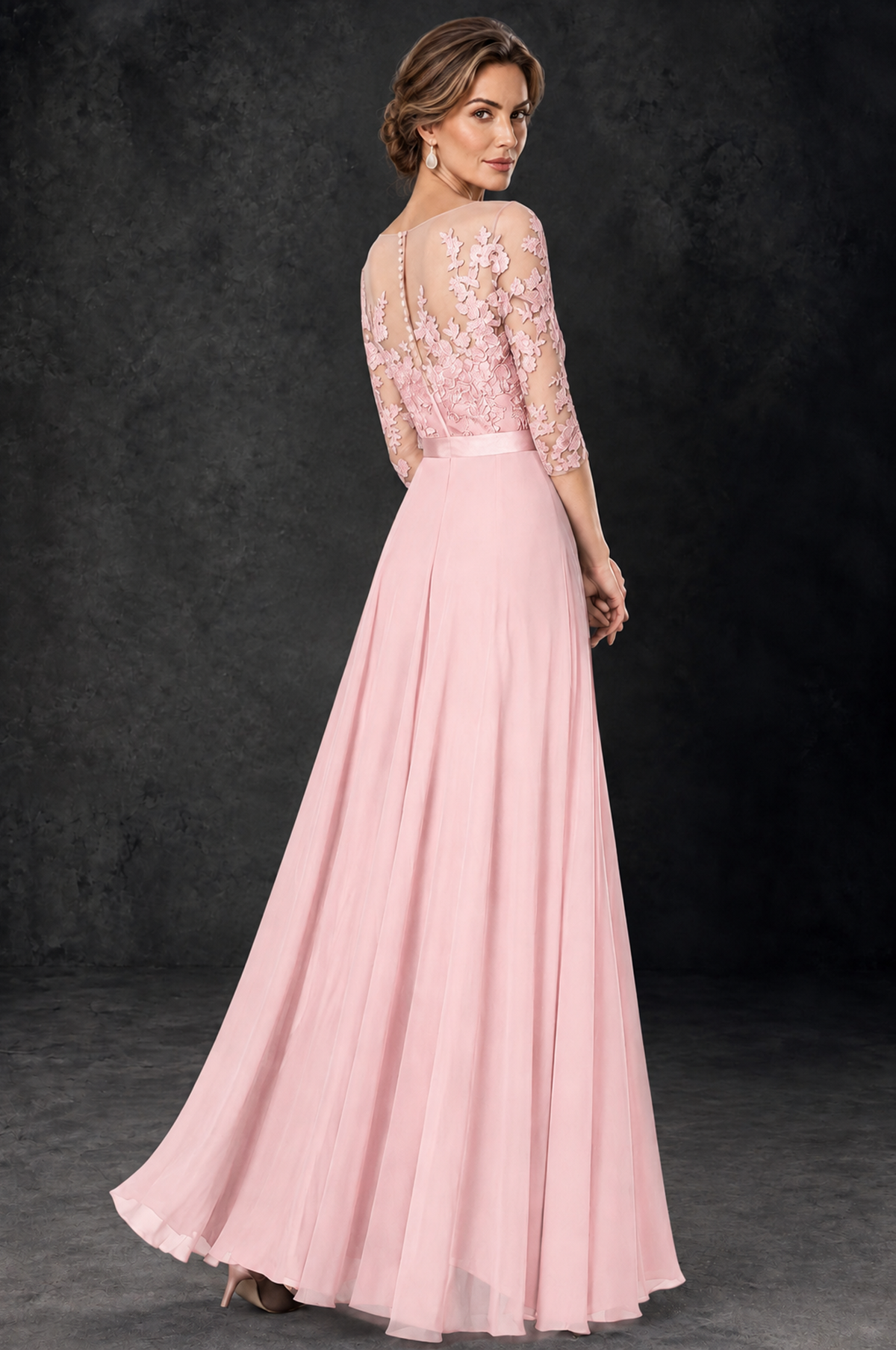 BOLODOO Blush Pink Lace Wide-Leg Jumpsuit with Three-Quarter Sleeves - Blush Pink - Blush_Pink_4