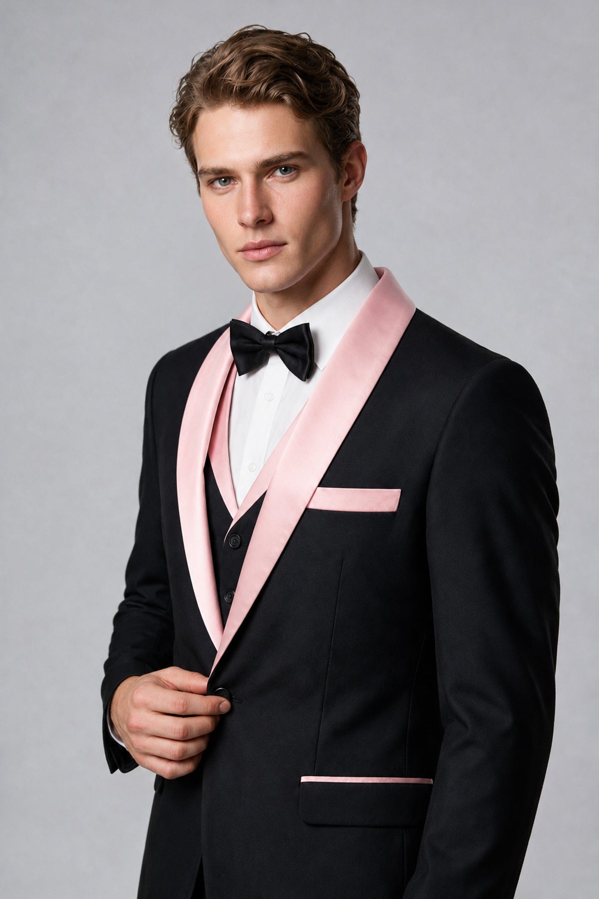 Bolodoo Men's Blush Pink 3-Piece Shawl Lapel Tuxedo Suit - Blush Pink - Blush Pink_4