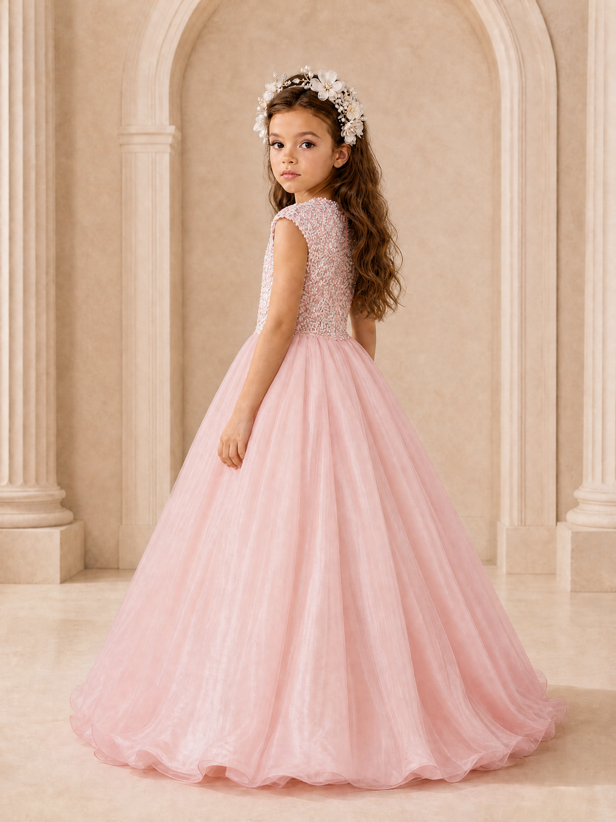 BOLODOO Blush Pink Sequin Tulle Flower Girl Dress with Cap Sleeves - Blush Pink - Blush Pink_4