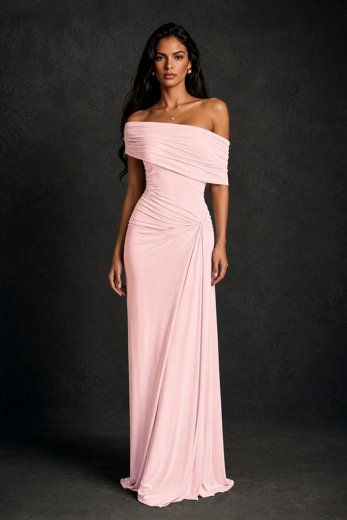 BOLODOO Blush Pink Off-Shoulder Ruched Maxi Dress - Blush Pink