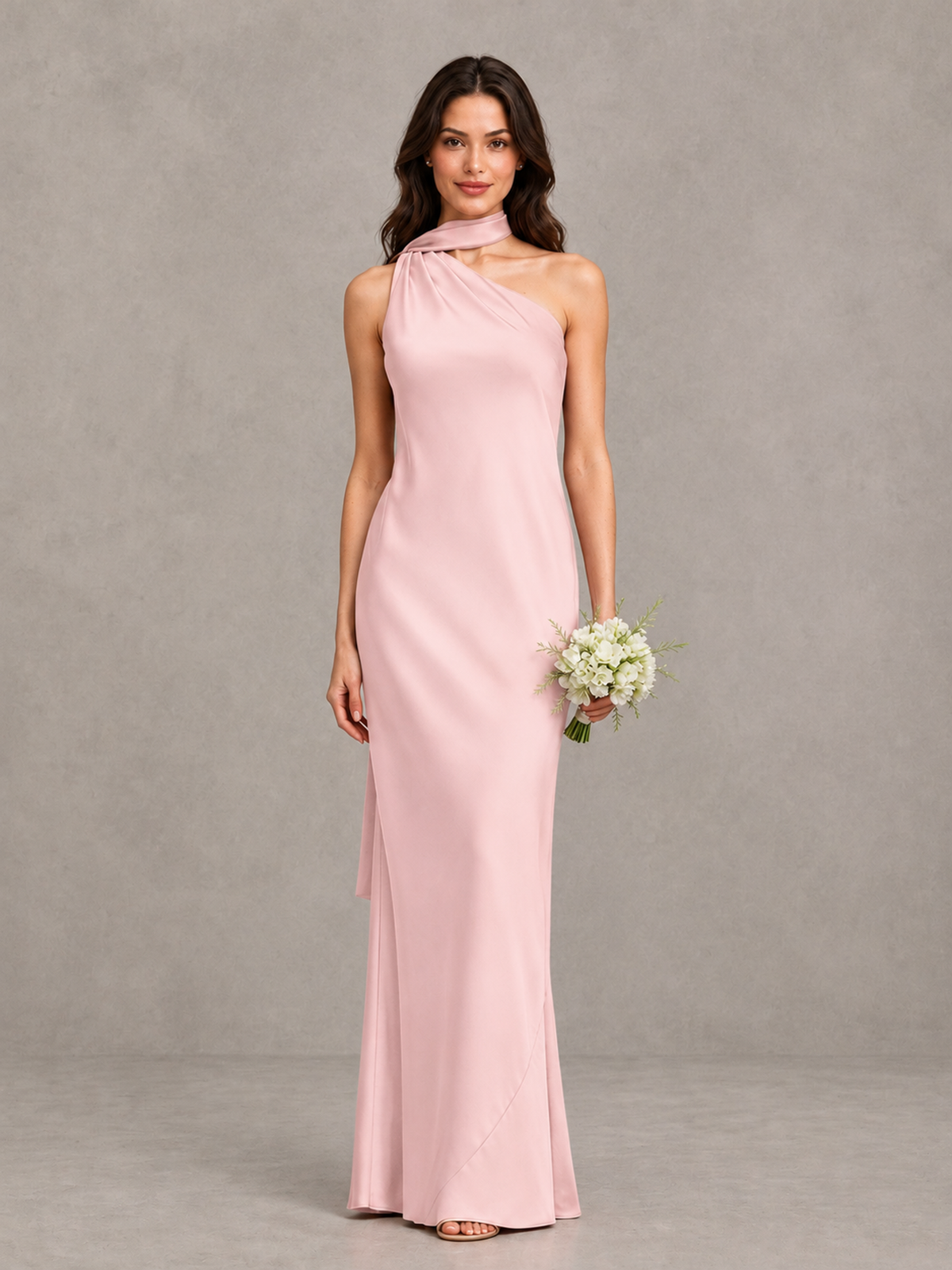 BOLODOO Blush Pink Satin One-Shoulder Bridesmaid Dress with Open Back - Blush Pink - Blush Pink (1)