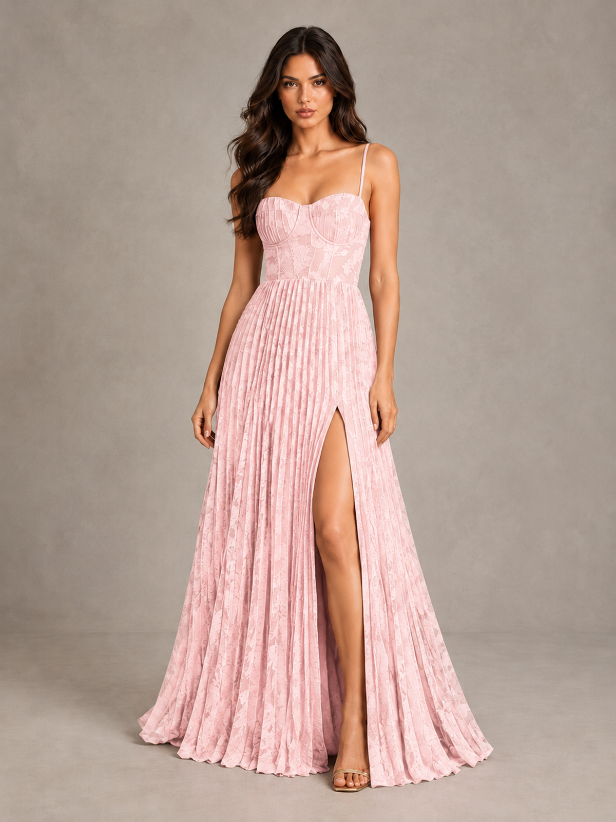 BOLODOO Blush Pink Pleated Bridesmaid Dress with Sweetheart Neckline & Slit - Blush Pink - Blush Pink (1)