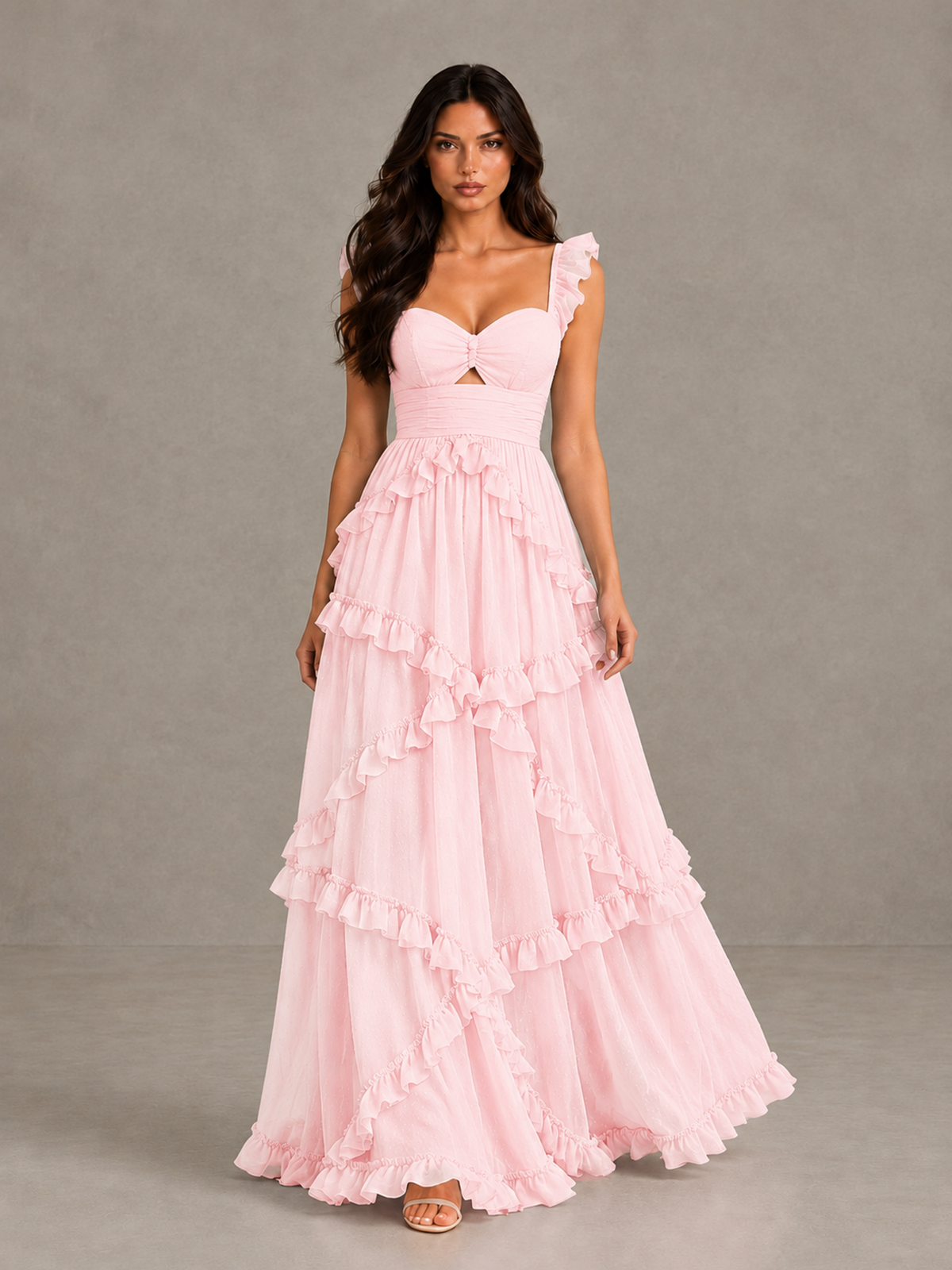 BOLODOO Blush Pink Ruffle A-Line Prom Dress with Open Back - Blush Pink - Blush Pink (1)