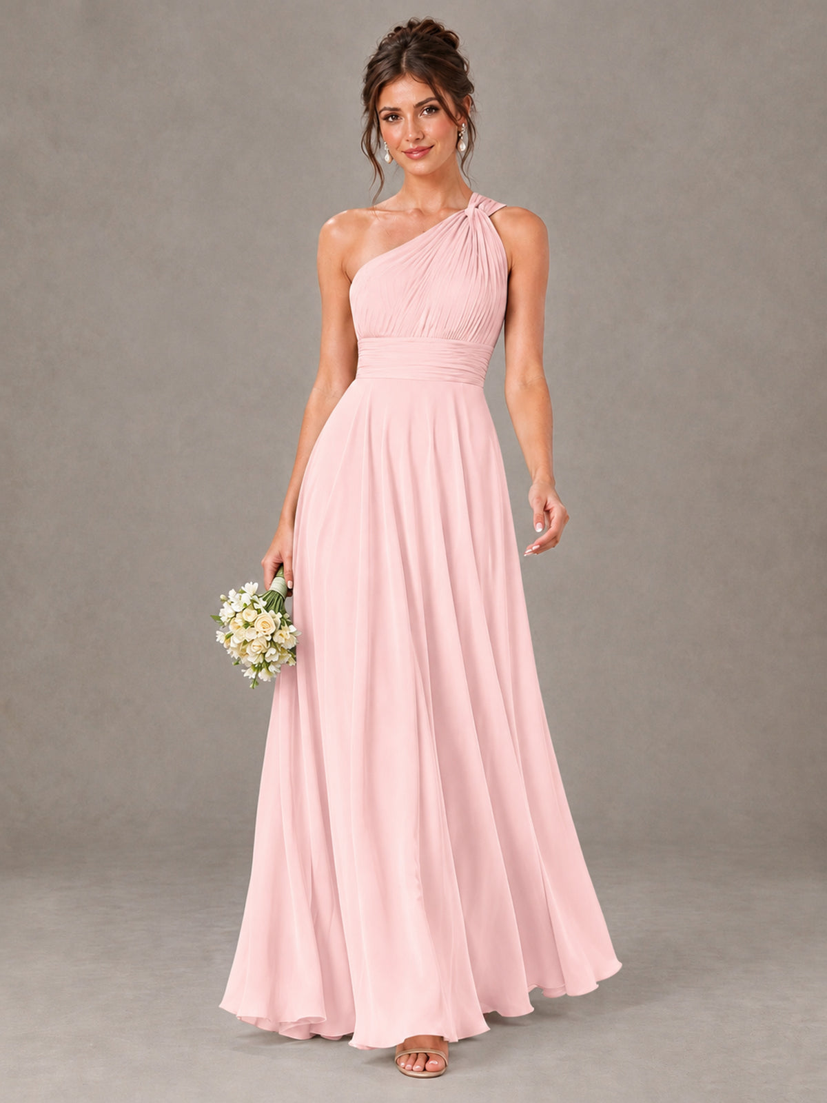 BOLODOO Blush Pink One-Shoulder Chiffon-Look Bridesmaid Dress - Blush Pink - Blush Pink (1)
