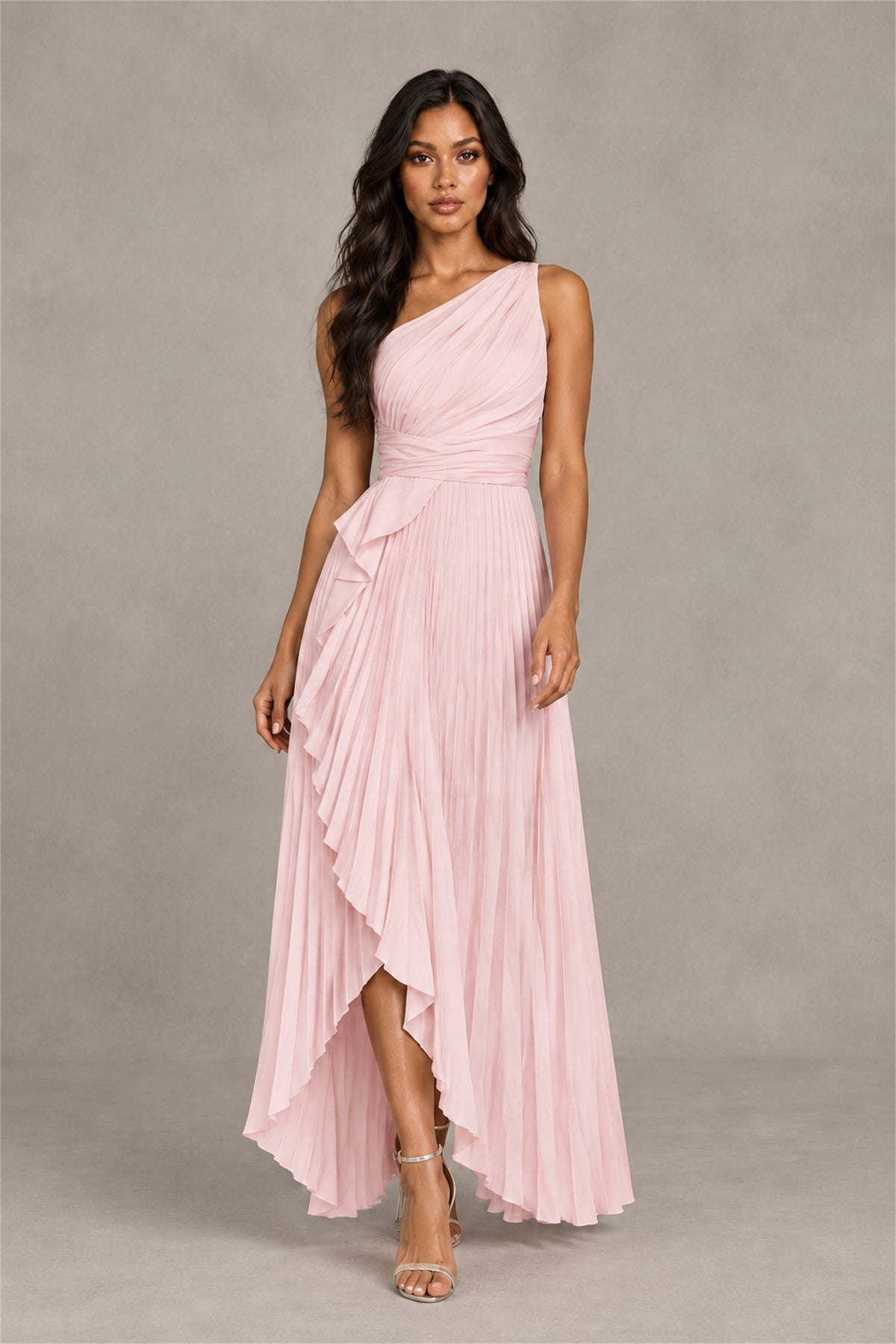 BOLODOO Blush Pink One-Shoulder High-Low Ruffle Maxi Dress - Blush Pink