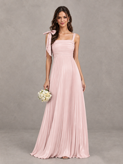 BOLODOO Blush Pink Pleated Bow-Strap Bridesmaid Maxi Dress - Blush Pink - Blush Pink (1)